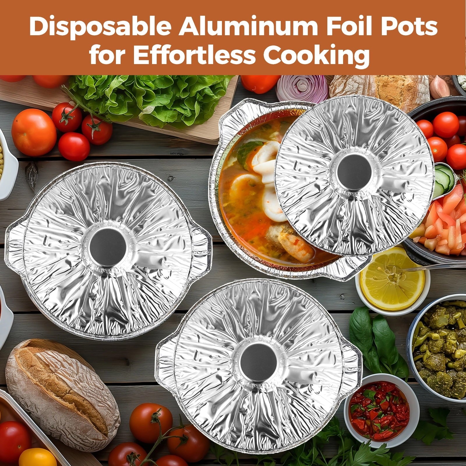 12PCS Disposable Aluminum Foil Pots with Lid, Round Foil Pans, Disposable Cookware Food Containers, Portable Foil Pots for Vacation Trips Camping Baking Heating Cooking