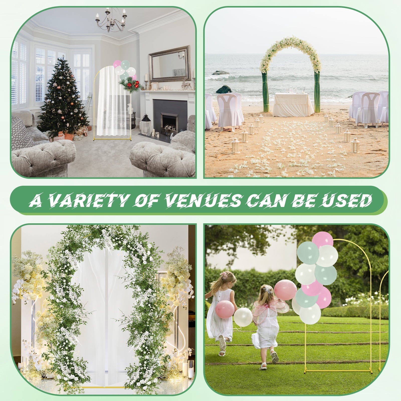 ZYNERY Set of 17 Gold Metal Arch Backdrop Stand, 7.2FT+6FT Wedding Arch Frame with 15 Balloon, for Wedding Birthday Party Baby Shower Graduation Ceremony Decor