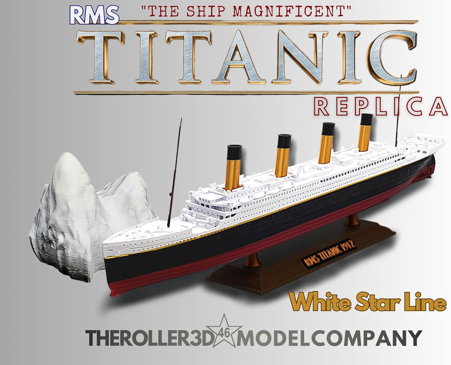 TheRoller3d RMS Titanic Model Ship with Iceberg, 1 Ft Long Assembled, Titanic Toys for Kids, Historically Accurate Titanic Toy, Titanic Ship, Titanic Cake Topper, Titanic Figurine, Titanic Boat