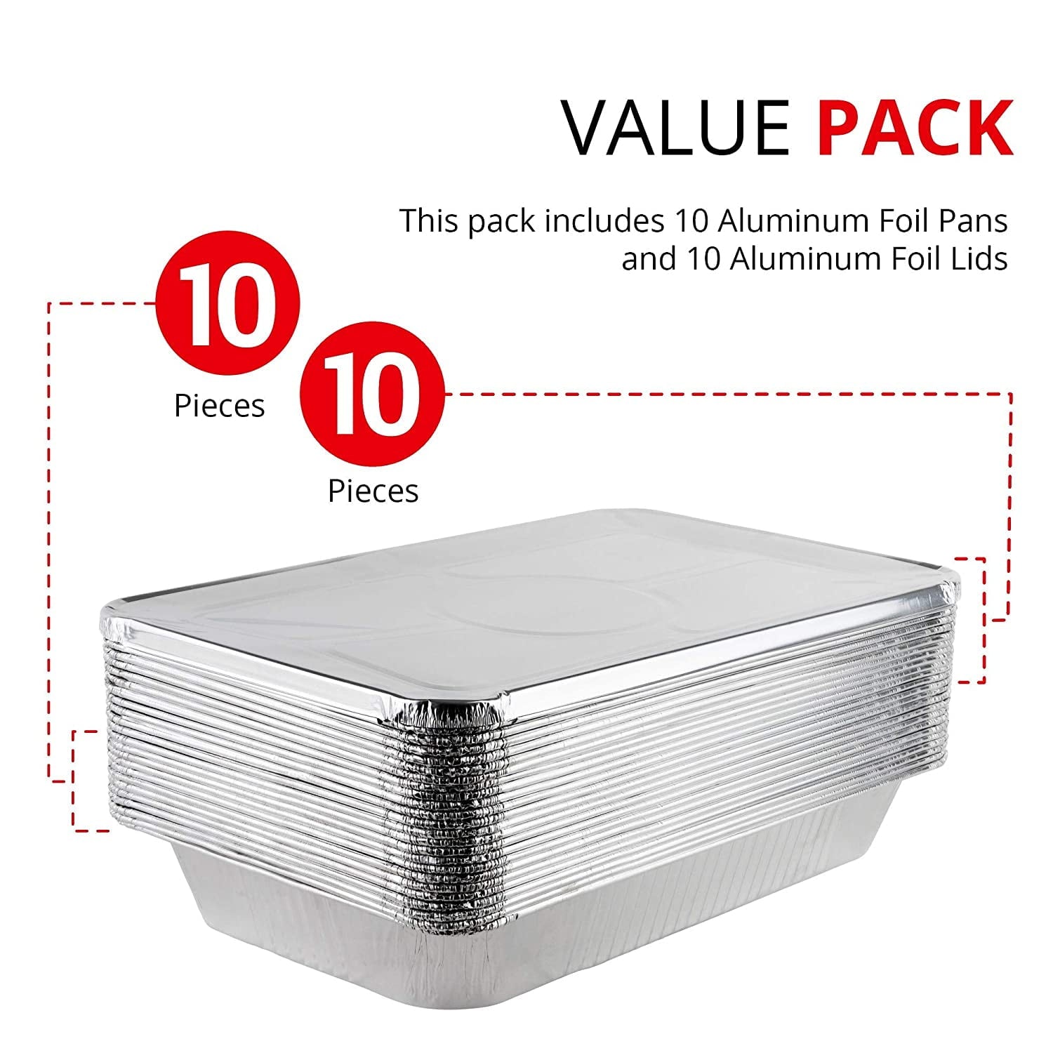 Aluminum Pans with Lids 21x13 Disposable Roasting Pans with Covers - 10 Foil Pans and 10 Foil Lids - Sturdy Catering Pans - Disposable Food Containers Great for Prepping Large Slabs of Meat