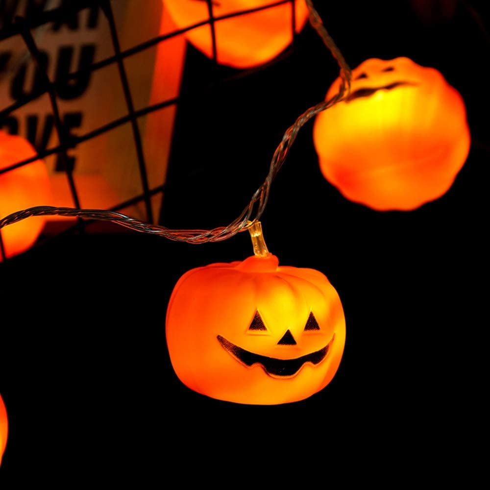 2 Pack - Halloween String Lights (40 Bulbs), LED Pumpkin Jack-O-Lantern Indoor Decoration, Orange Holiday Bulbs for Outdoor Décor, 8 Modes Lights (2*20 Pumpkin Lights, 23 feet, each)
