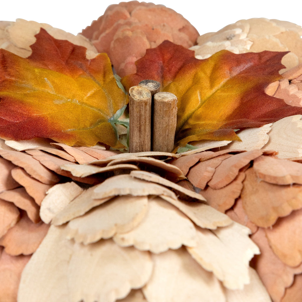 Northlight Fall Harvest Layered Wooden Leaves Pumpkin - 10" - Beige and Orange