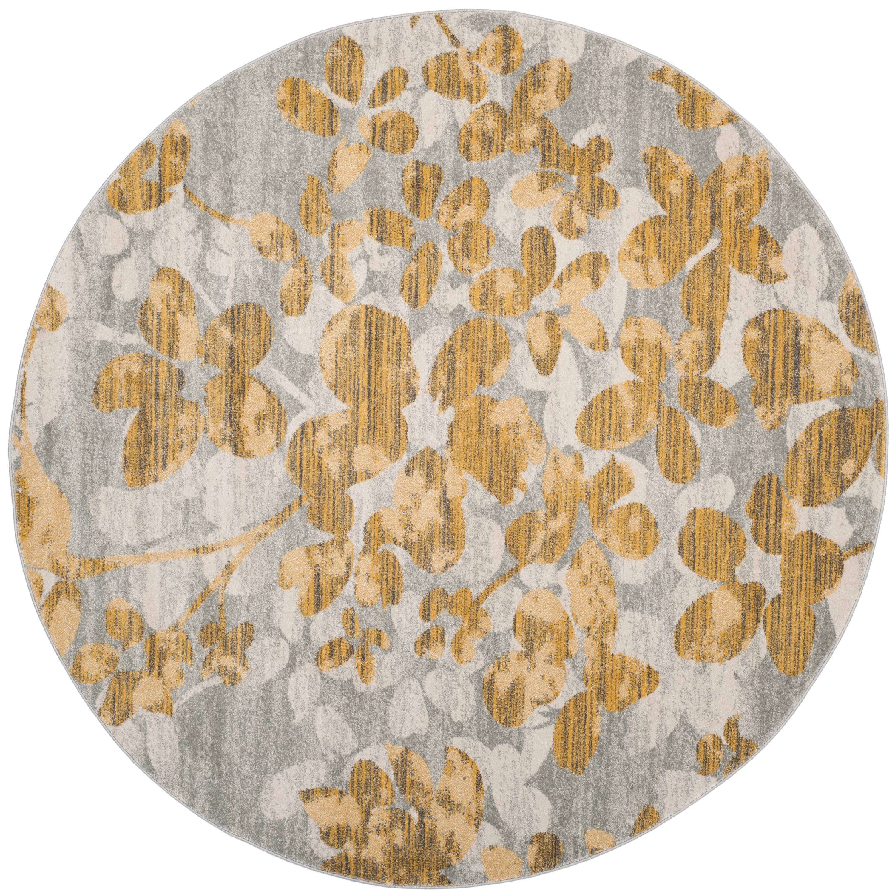 SAFAVIEH Evoke Pavel Floral Area Rug, Grey/Gold, 6'7" x 6'7" Round
