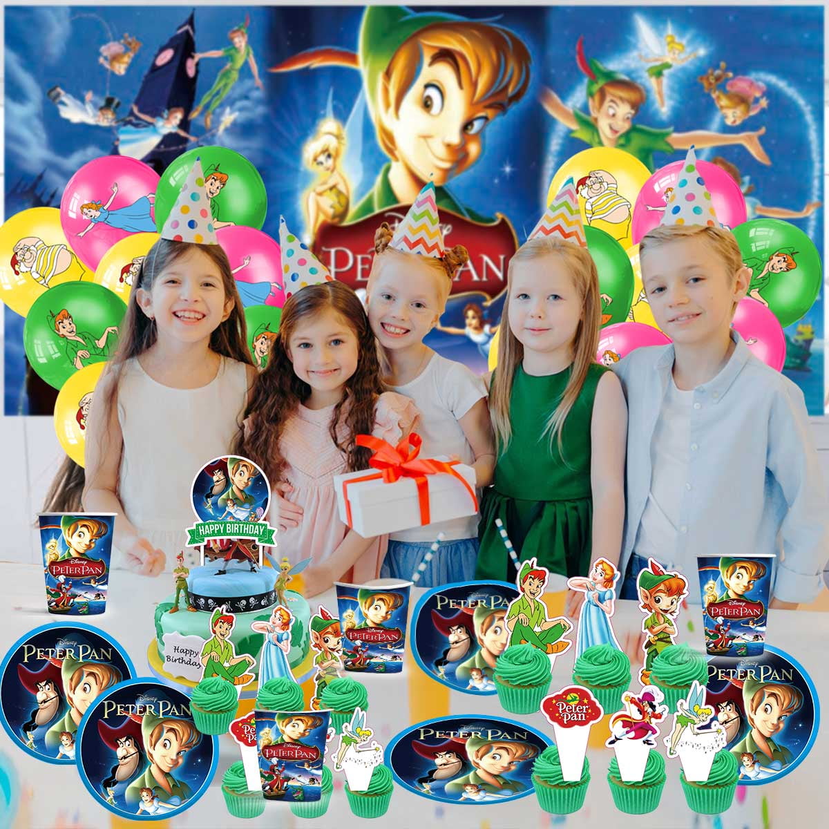 Peter Pan Balloons Party Supplies Decorations Plates Banner Cake Topper Tableware Birthday Decor