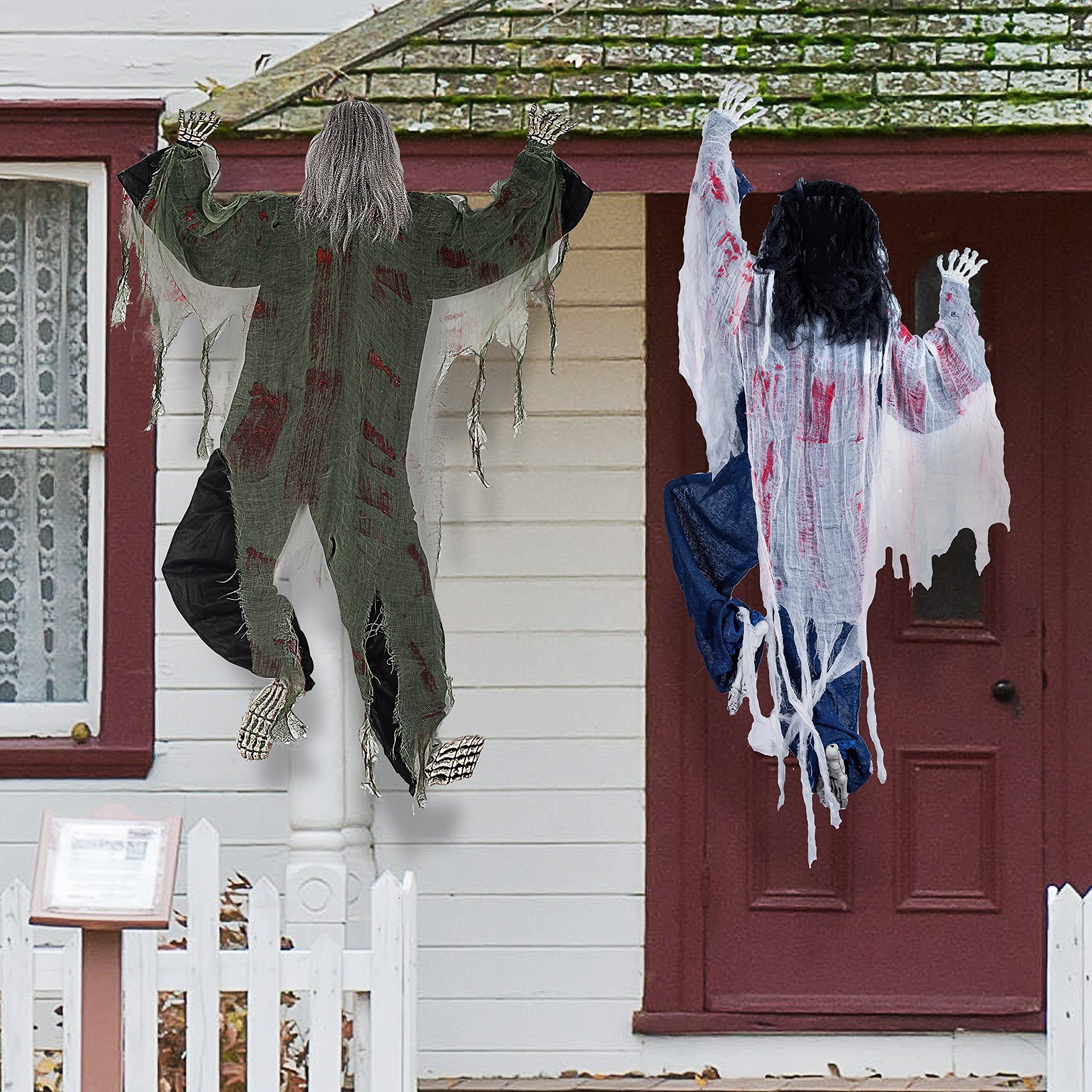 Joyfy 2 Pack 47 inch Halloween Decor Climbing Zombie Skeleton with Bloodstains,Halloween Hanging Decorations Indoor and Outdoor Yard Decorations
