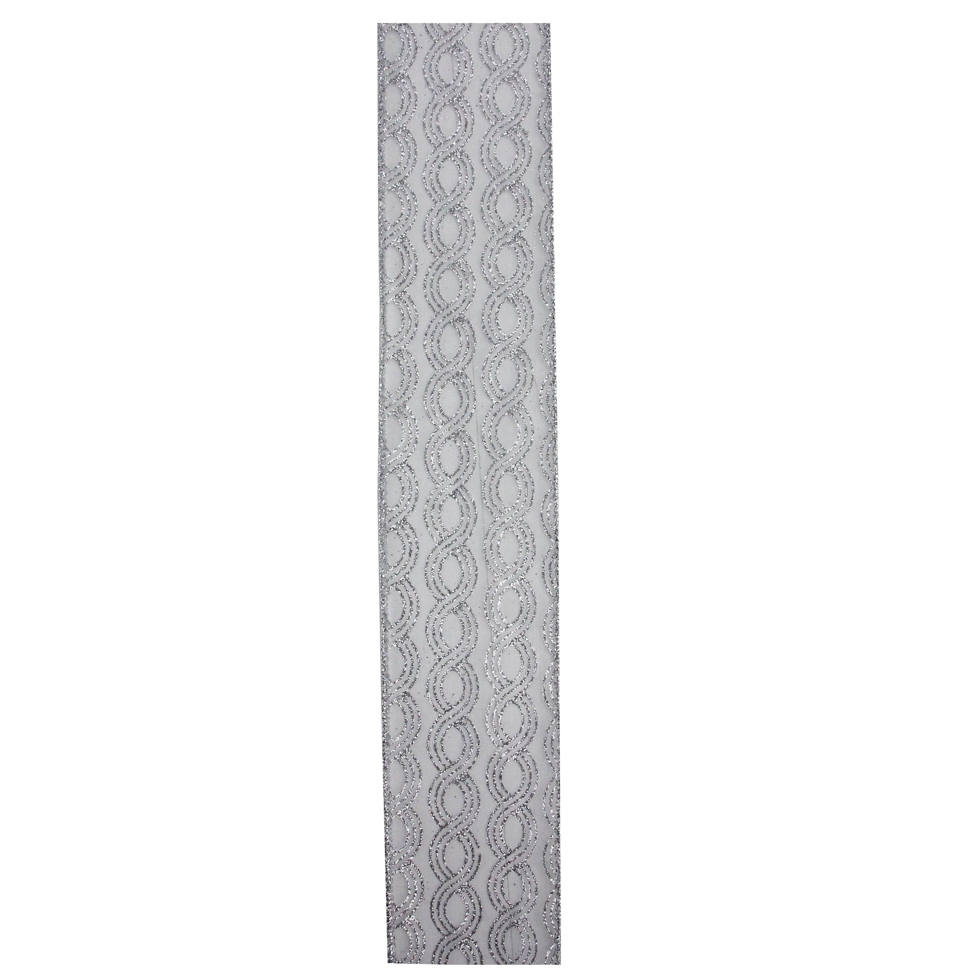 Northlight Pack of 12 Silver Glittering Swirl Wired Christmas Craft Ribbons 2.5" x 120 Yards