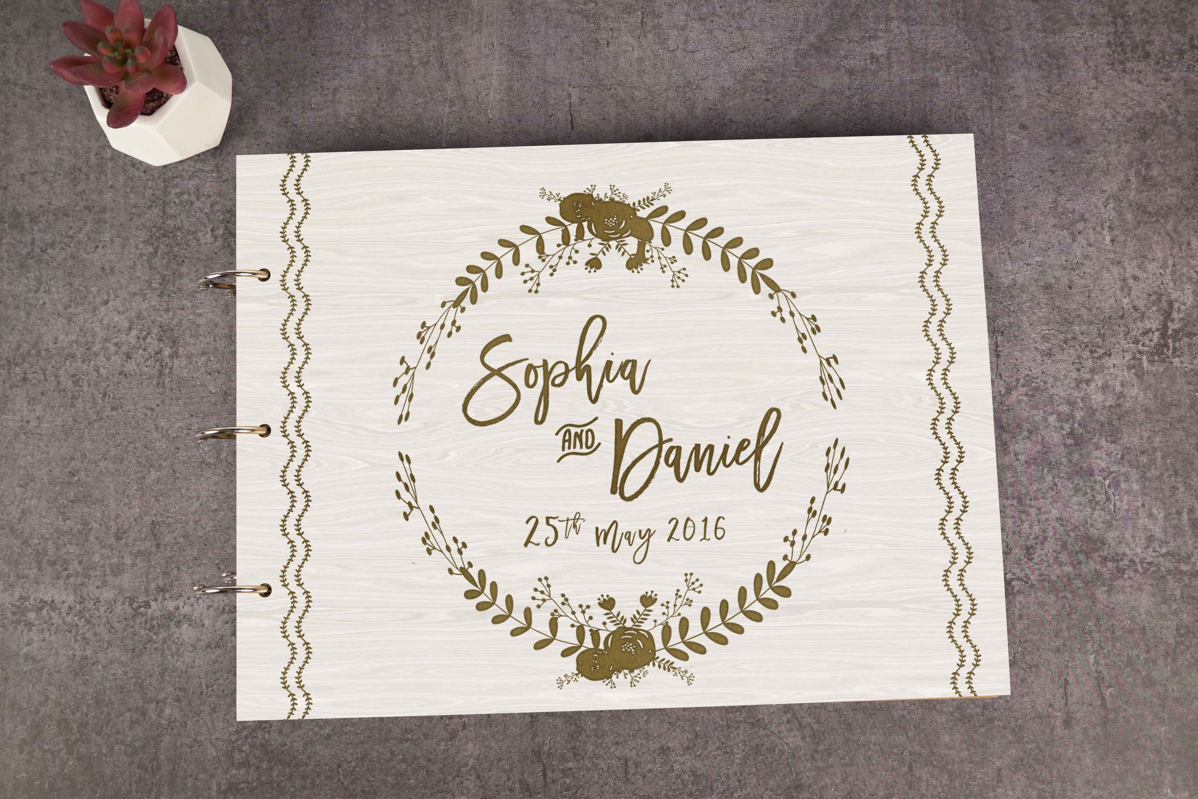Darling Souvenir Personalized Engraved Laser Cut Wedding Guest Book Wooden Cover Sign-in Book Registry Guestbook Scrapbook-TZ