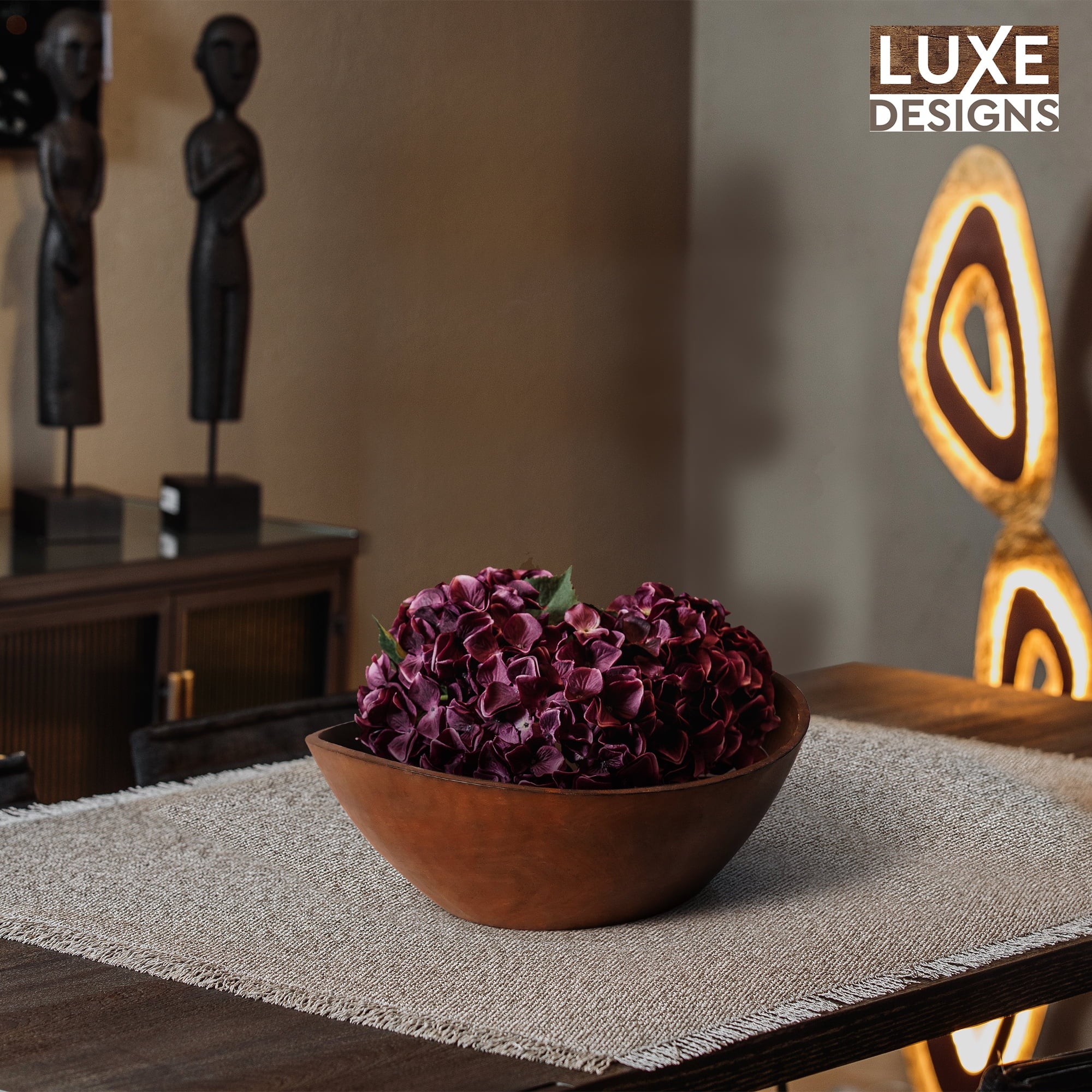Luxe Designs | Mango Wood Bowl For Fruits, Salad & Popcorn | Wooden Decorative Bowl For Room & Kitchen | 12" x 4.5" x 11"