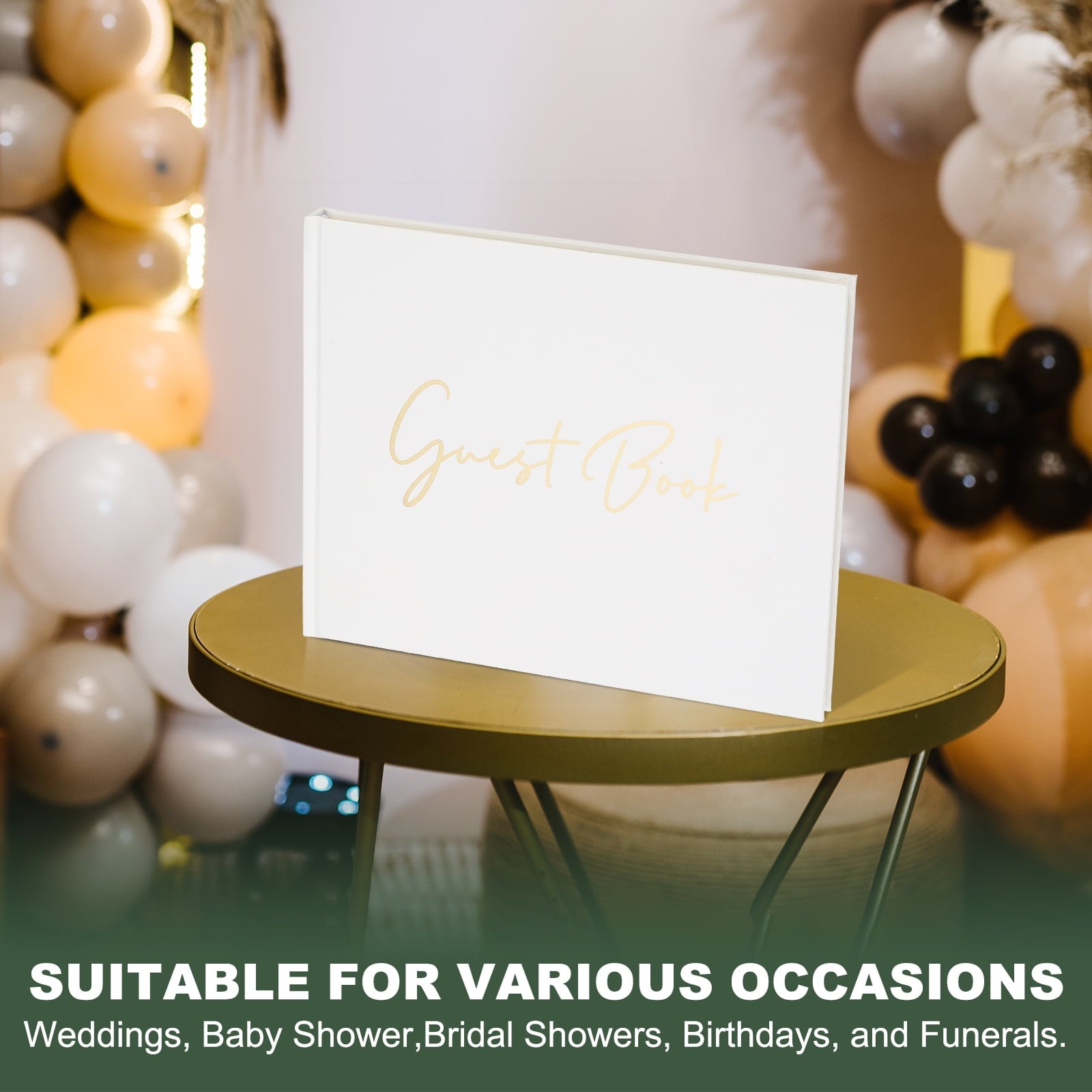Uxcell Guest Book, 100 Pages Wedding Guest Reception Signature Book Party Decorations Supplies with Pen Signboard for Birthday Bridal Shower, Black