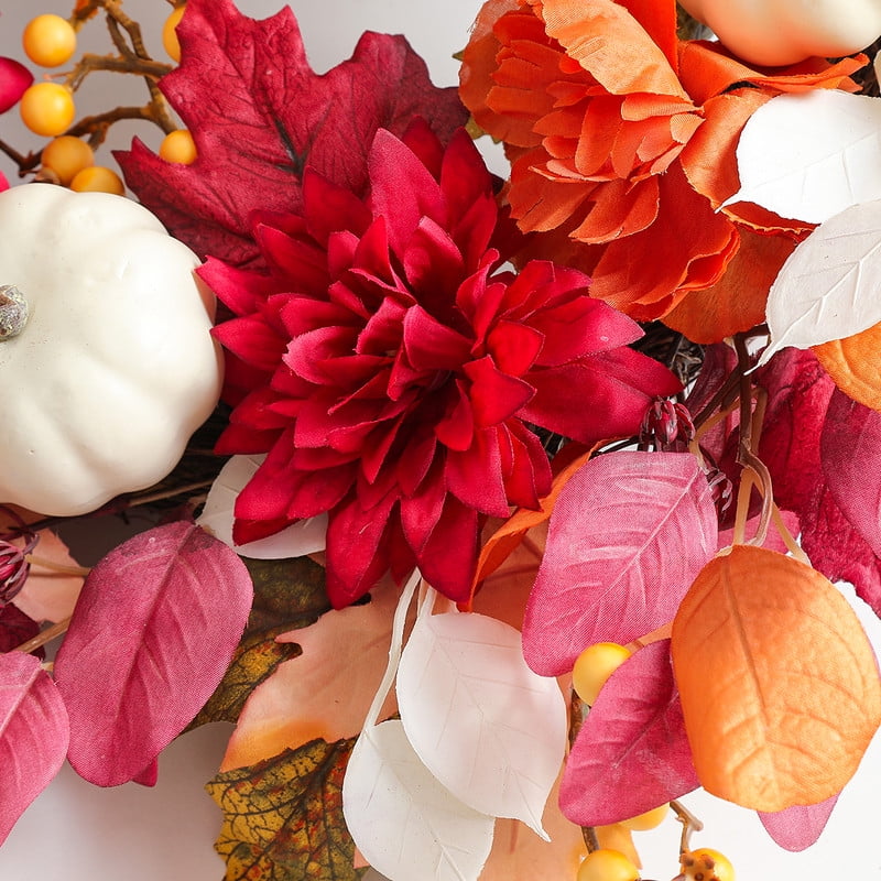 Fall Wreaths for Front Door, 18 Inch Thanksgiving Wreaths Artificial Pumpkin Maple Leaves Autumn Wreaths, Thanksgiving Harvest Festival Fall Decorations Indoor and Outdoor