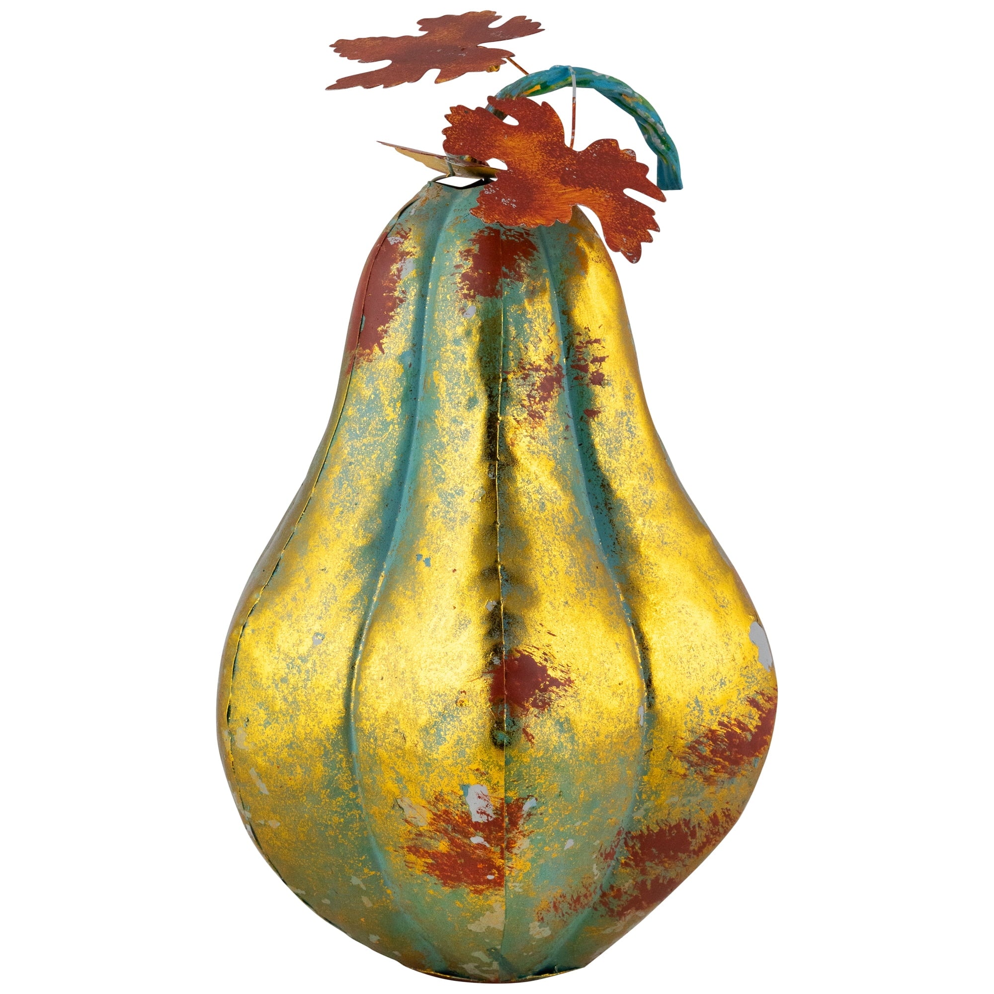 Northlight 14" Orange and Gold Elongated Autumn Pumpkin Metal Tabletop Decoration
