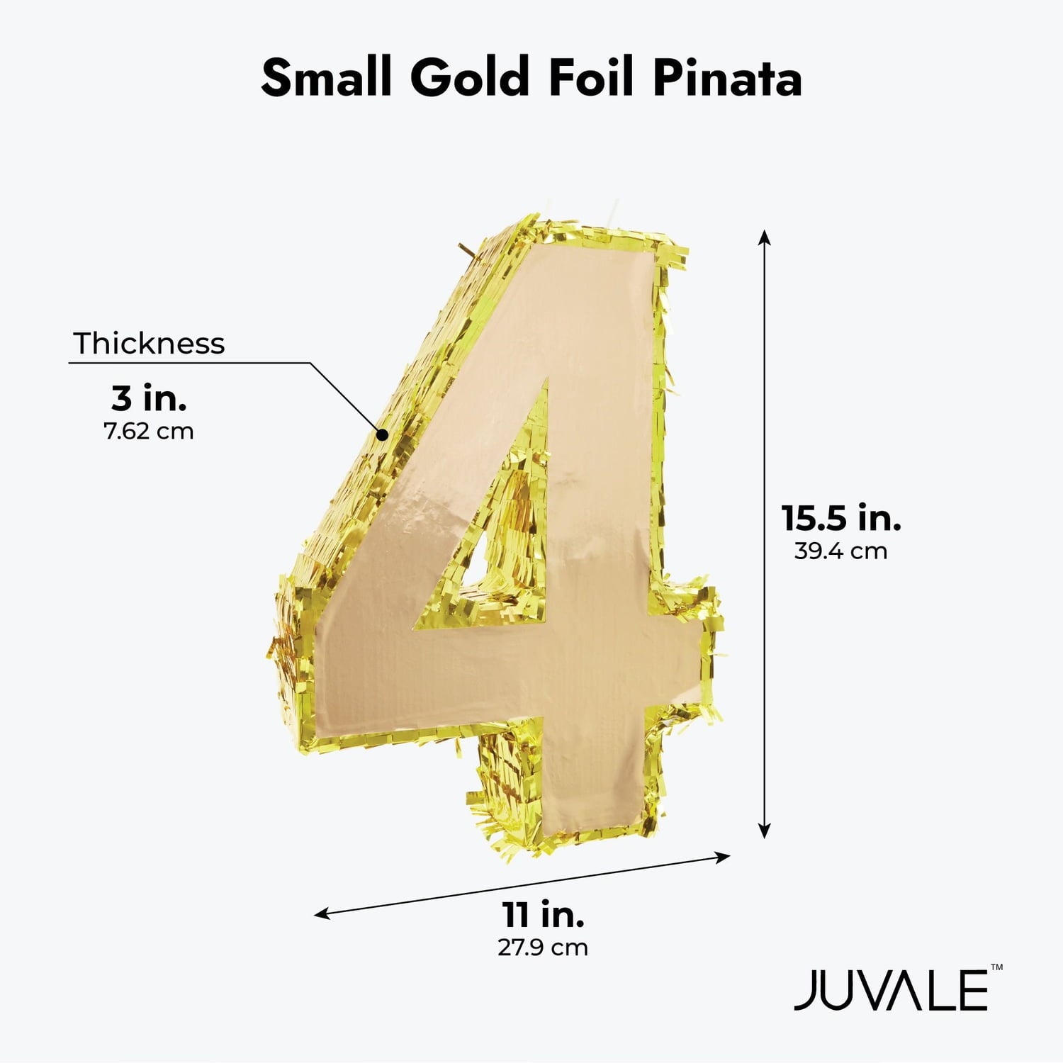 Juvale Gold Foil Number 4 Pinata for Kids Ages 3-14 Birthday Party Decorations, Centerpieces, Anniversary Celebrations, Small (15.5 x 11 x 3 In)