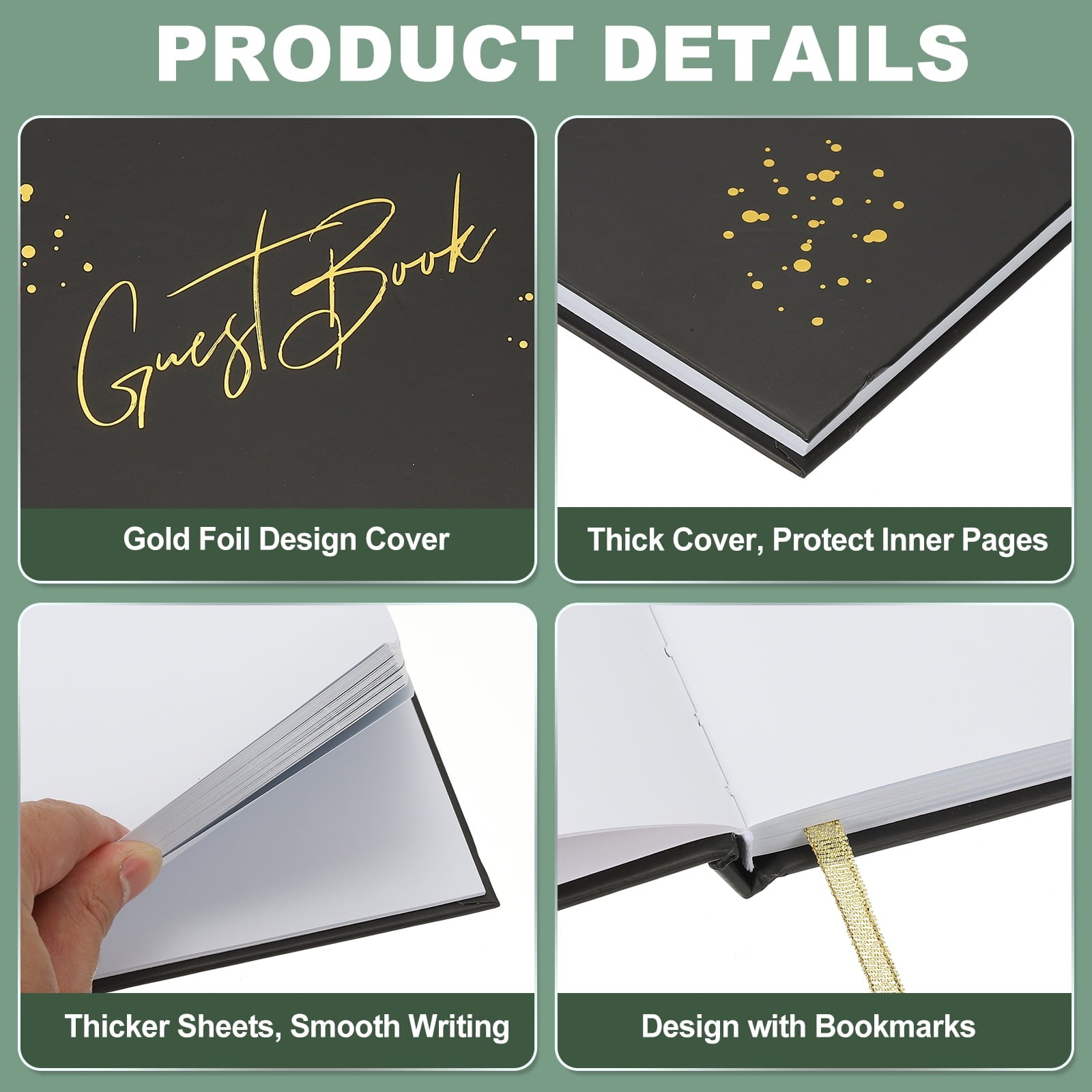 Guest Book, Wedding Guest Sign Book Reception Signature Book Party Decorations Supplies with Diamond Pen for Birthday Bridal Shower, Black Words