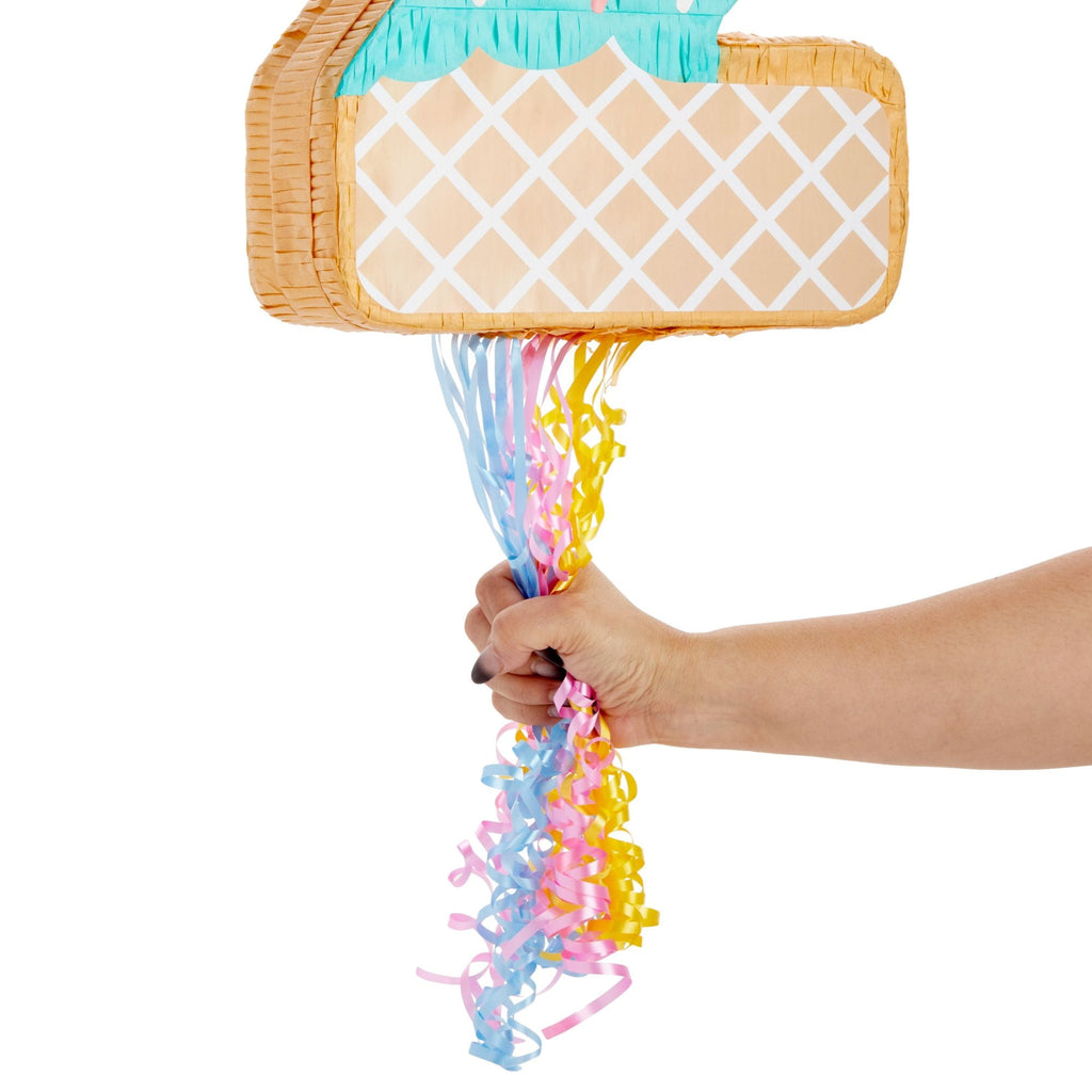 Pull String Number 2 Ice Cream Pinata for Two Sweet Birthday Decorations (16.5 x 11.5 x 3 In), For Ages 3+
