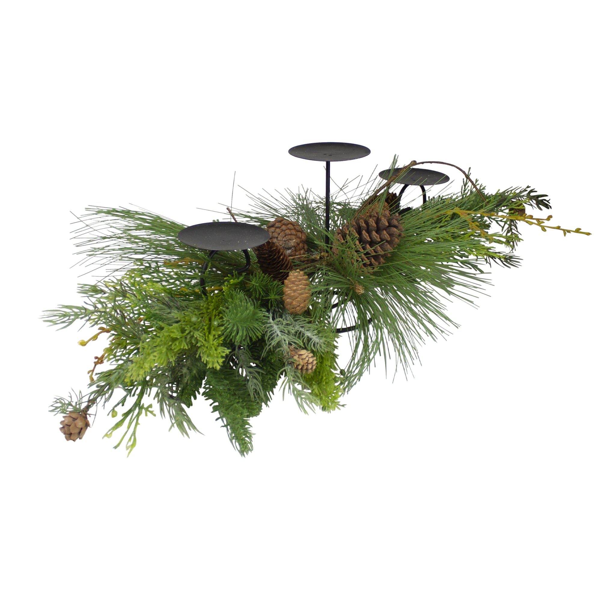 Northlight 32" Brown and Green Artificial Pine Cone and Pine Needle Christmas Candle Holder