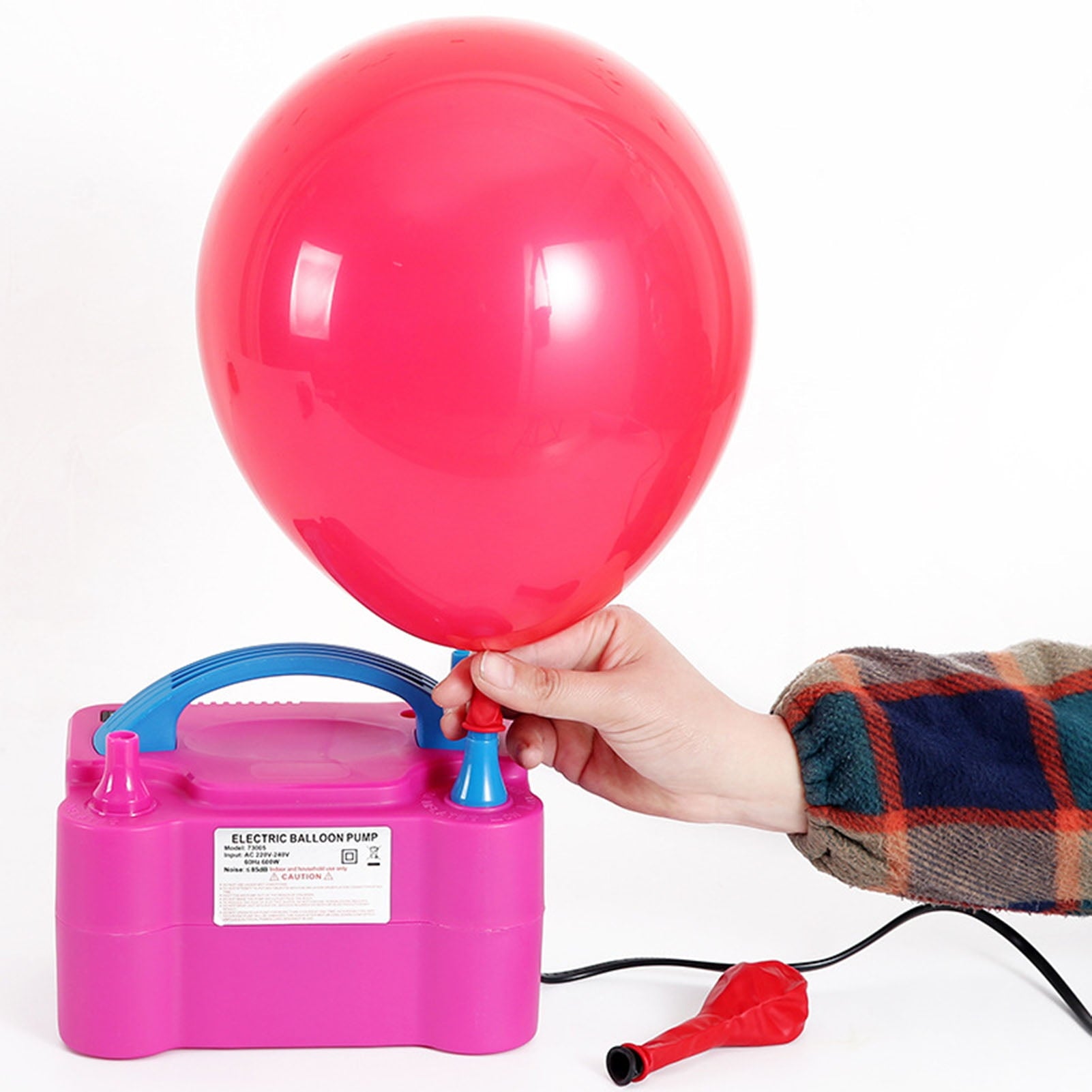 AOJA 1 Set Inflator Pump Portable Handle Double Holes Multiple Air Nozzles Labor-saving Save Time US Plug Electric Balloon Machine Home Supply
