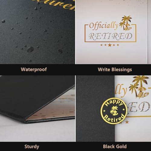 Retirement Guest Book Party Decorations, Black Gold Officially Retired Alternative Signature Card for Men Women Happy Retirement Gifts Signature Board for Retirement Farewell Keepsake Supplies
