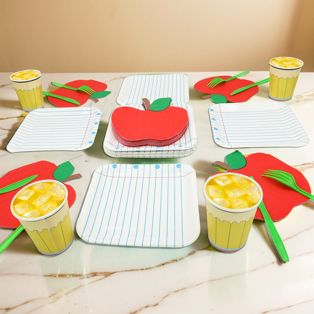 125Pcs Back to School Decorations Notebook Paper Plates Apple Napkins First Day of School Party Supplies Disposable Dinnerware Set for Preschool Kindergarten Teacher Party (Serves 25 Guests)