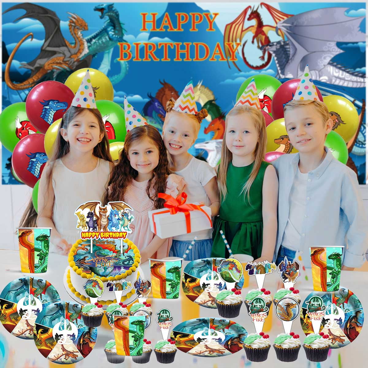 Wings of Fire Party Decor Plates Cake Topper Balloons Banner Backdrop Supplies Decorations Tableware