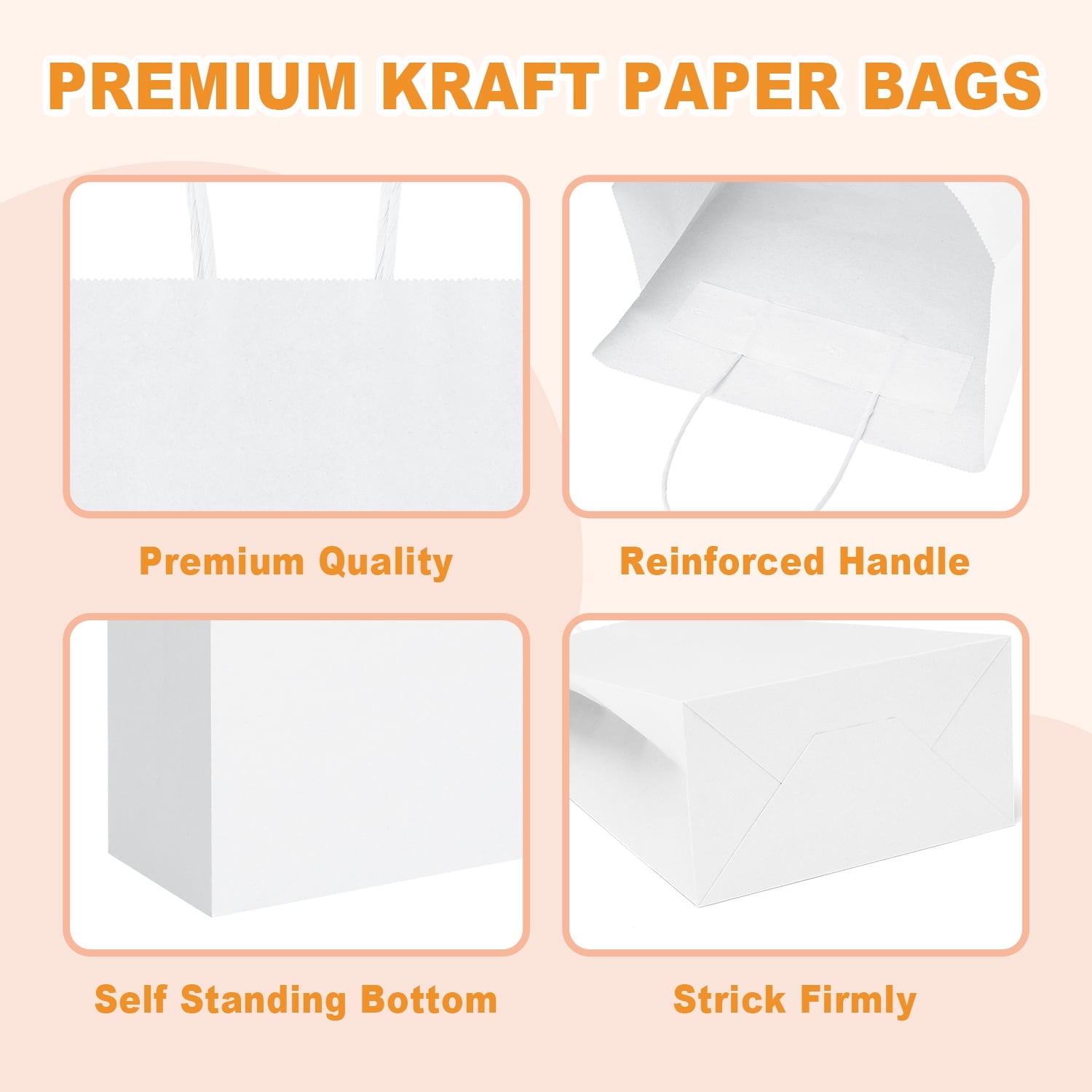 BagDream 100 Pack White Gift Bags with Handle, 5.25x3.75x8" Small Kraft Paper Bags for Birthday Wedding Party Favors Grocery Retail Business