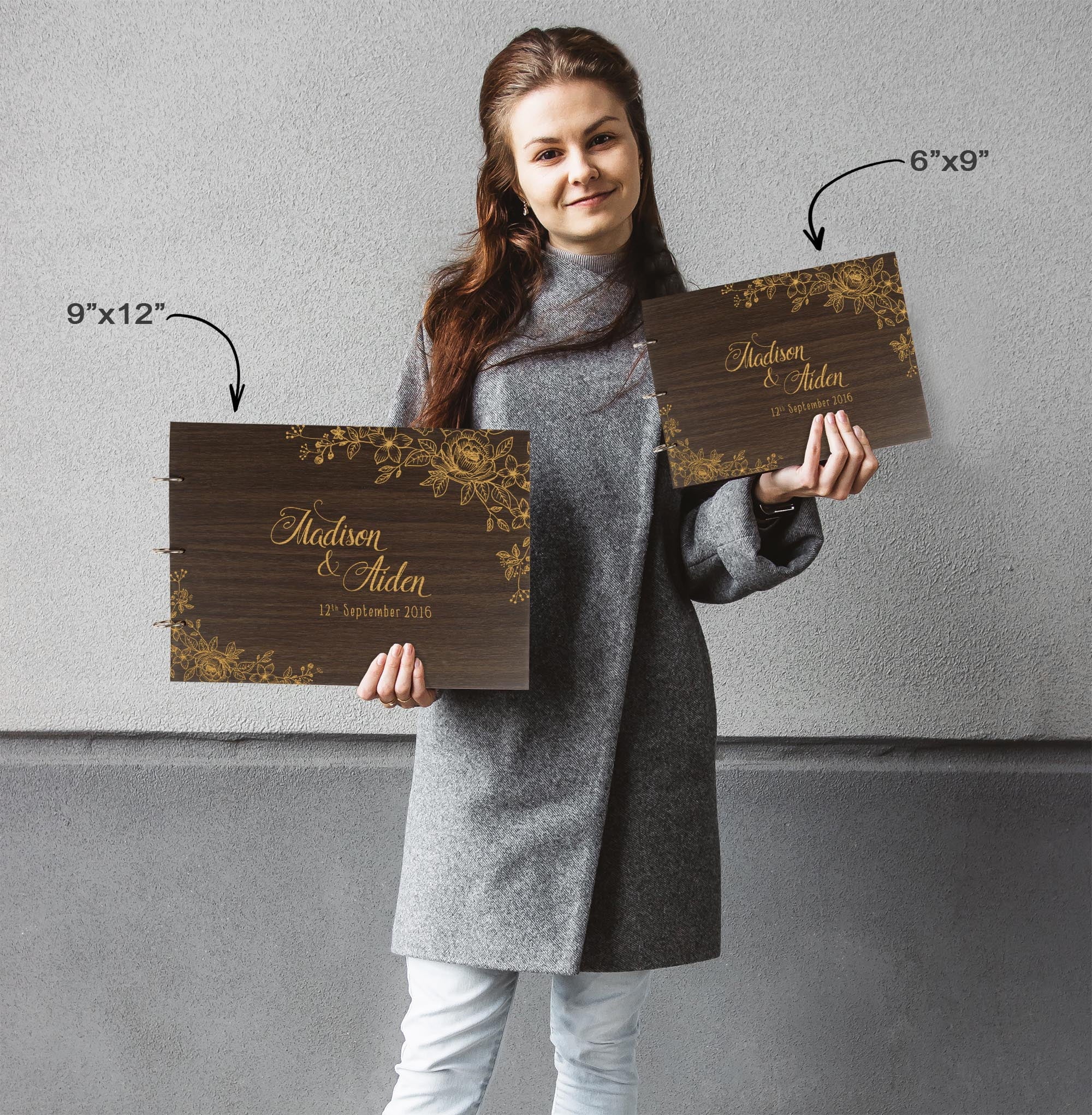Darling Souvenir Personalized Engraved Laser Cut Wedding Guest Book Wooden Cover Sign-in Book Registry Guestbook Scrapbook-N8