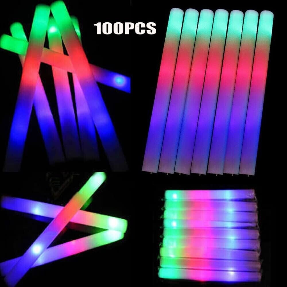 (2 pack) LED Light up 16 inch Multicolor Glow Foam Stick Cheer Tube Soft Batons - Pack of 100 by Partyglowz