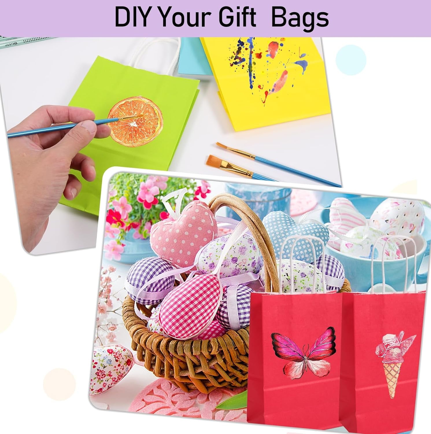 Dyrfolm 100 Pack Paper Gift Bags, Kraft Paper Party Favor Bags with Handles, Assorted Colors Gift bags with Handles, Small Goodie Bags for Kids Birthday Wedding Parties (6 Colors, 5.9"3.15"8.2")