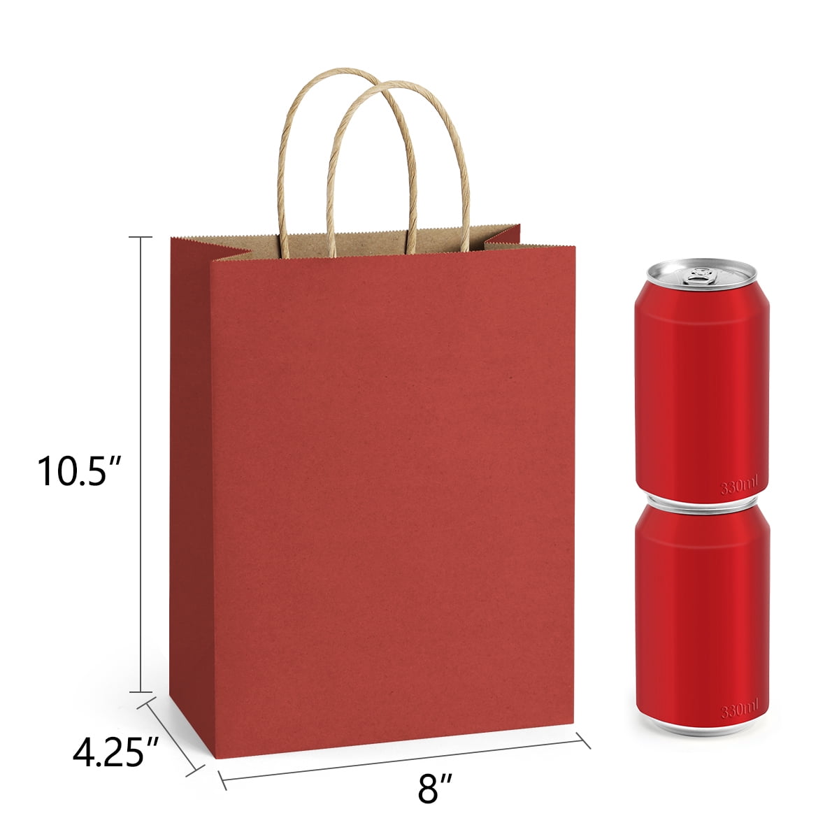 BagDream 100 Pack Red Gift Bags with Handles Medium Paper Treat Bags for Birthday, Christmas, Valentine's Day & Wedding, 8x4.25x10.5inches