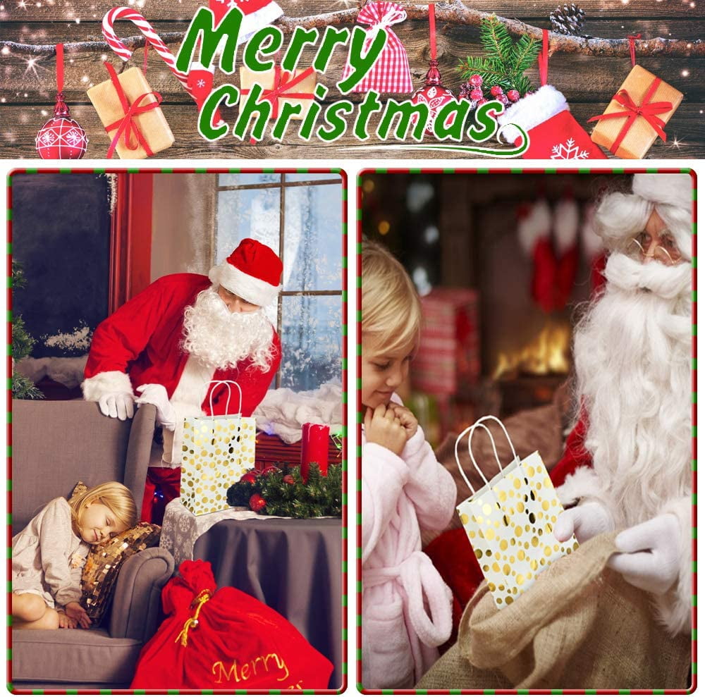 BUZIFU 24pcs Christmas Paper Gift Bags Kraft Paper Party Favor Bags with Handles Small Paper Goodie Sweet Bags Recyclable Paper Carrier for Birthday/Wedding/Shopping (8.07x5.71x3.15in)