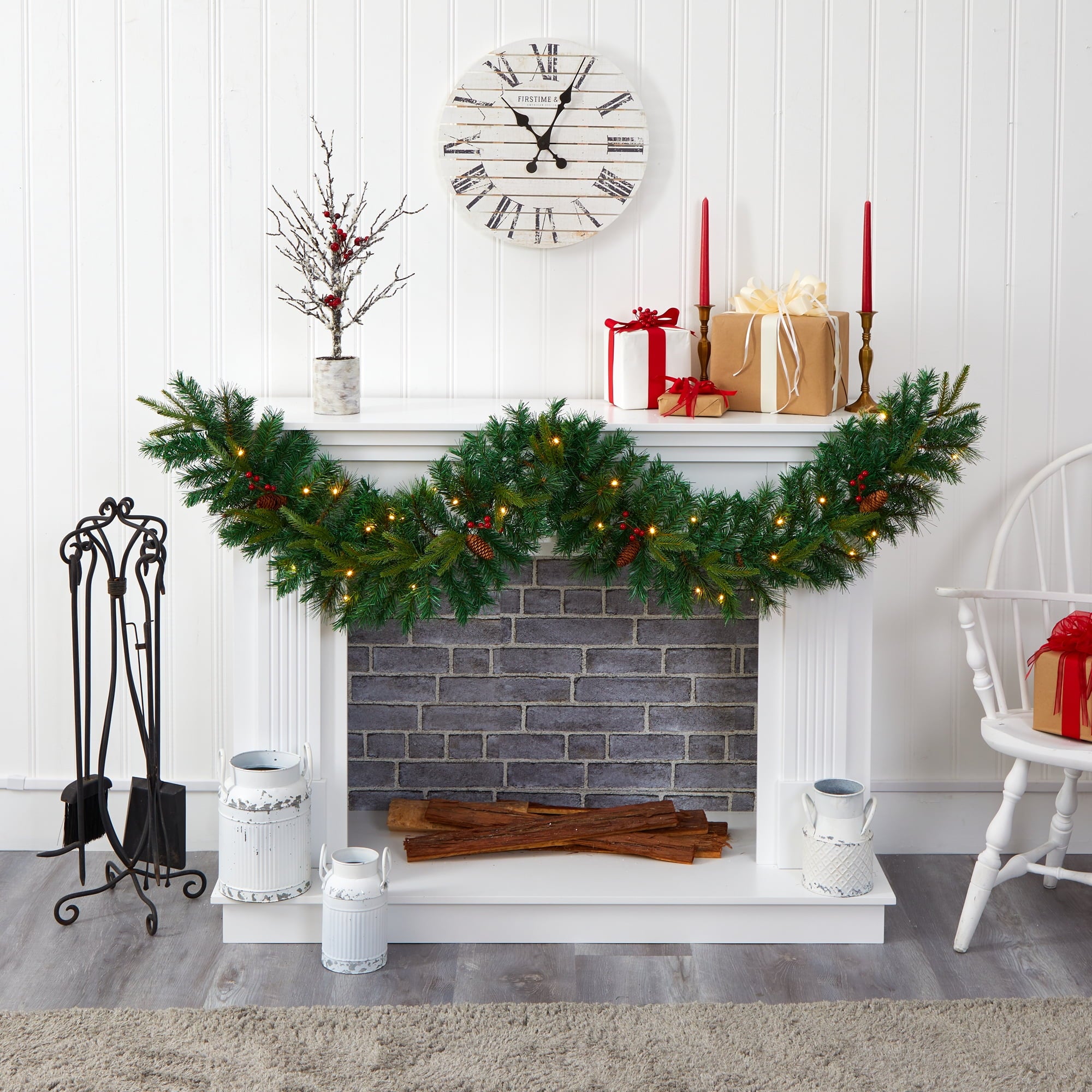 Nearly Natural 6’ x 7" Pre-Lit Mixed Pine Artificial Christmas Garland, Clear LED Lights