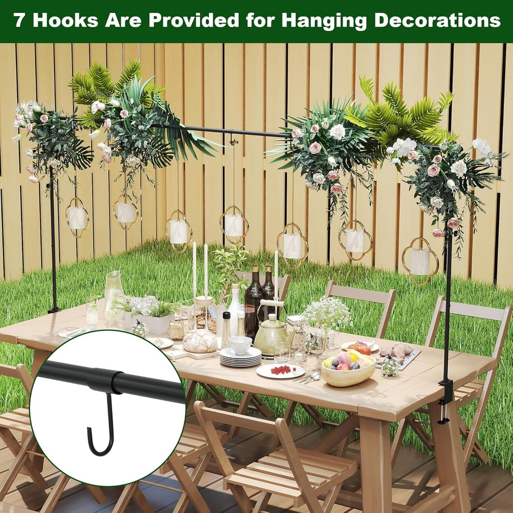 AIWFL Black Table Arch Stand for Wedding Decoration, Adjustable 29.1"-40.7" Tall Over The Table Rod Stand for Party Centerpiece Birthday Decoration, 0.8"-98" Length