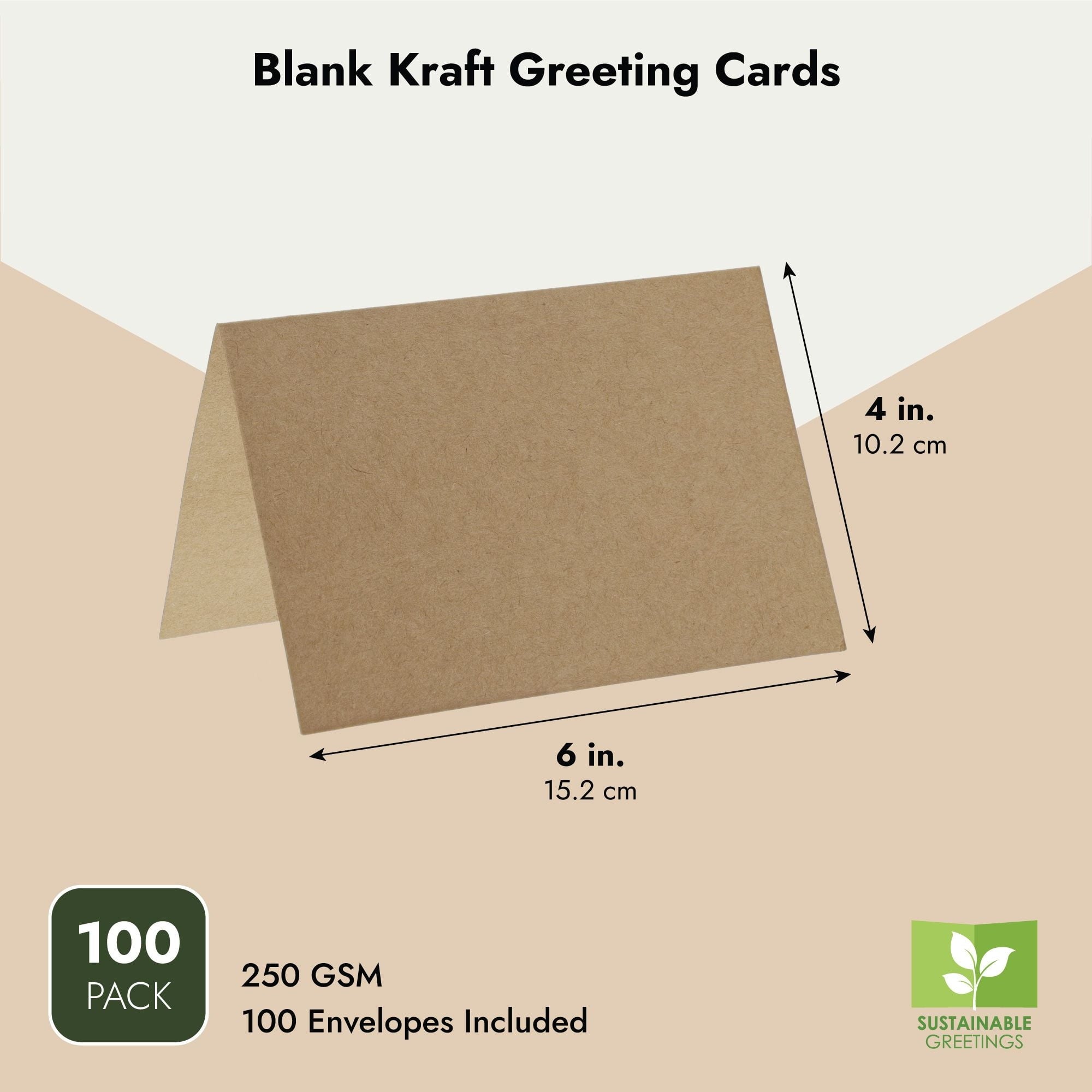 100 Pack Blank Cards and Envelopes 4x6, Bulk Kraft Paper Greeting Cards for DIY Card Making, Wedding, Birthday, All Occasions