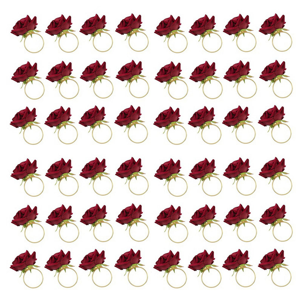 48 PCS Red Rose Shape Towel Buckle Napkin Ring Wedding 's Day Hotel Table Decor Metal Gold Napkin Holder