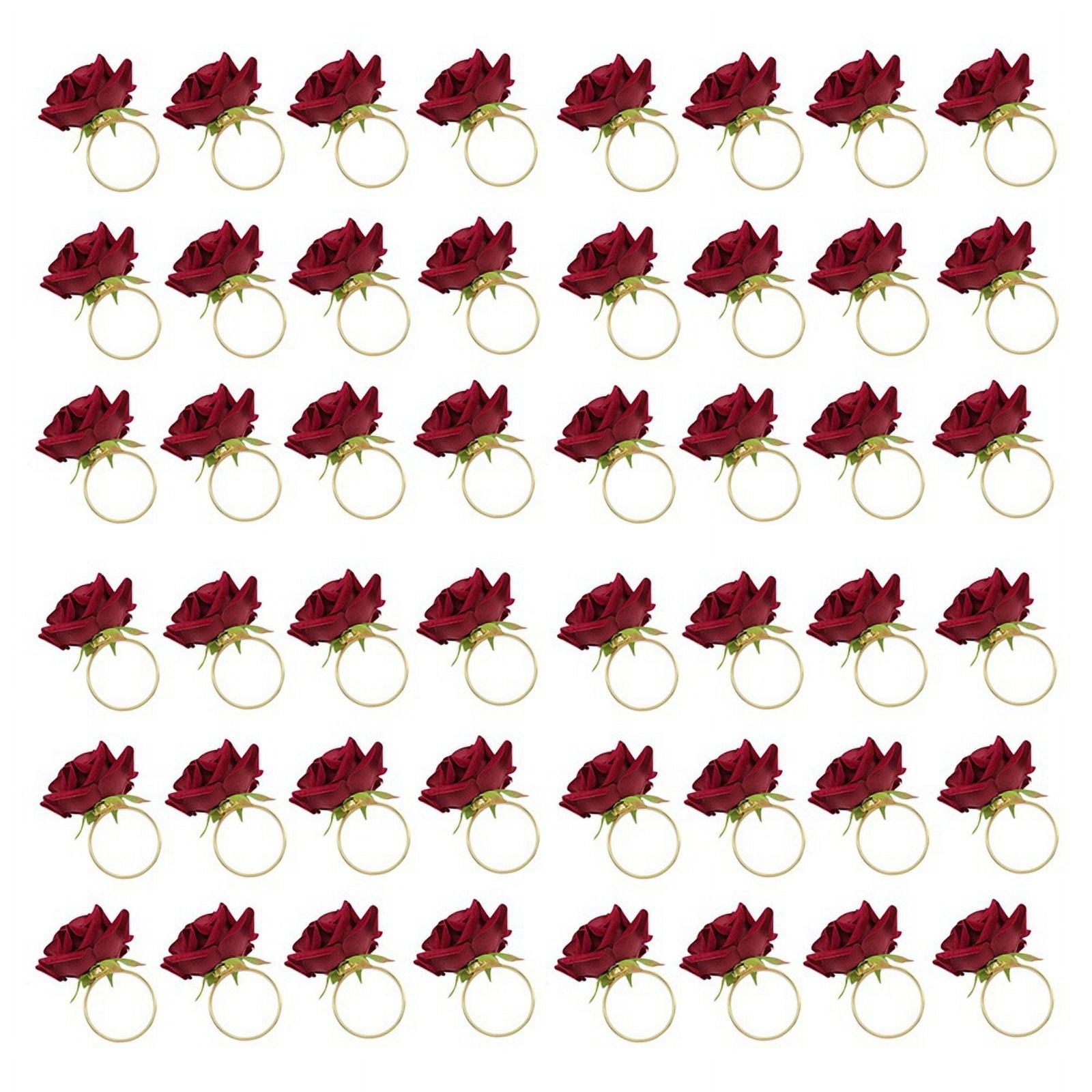 48 PCS Red Rose Shape Towel Buckle Napkin Ring Wedding 's Day Hotel Table Decor Metal Gold Napkin Holder
