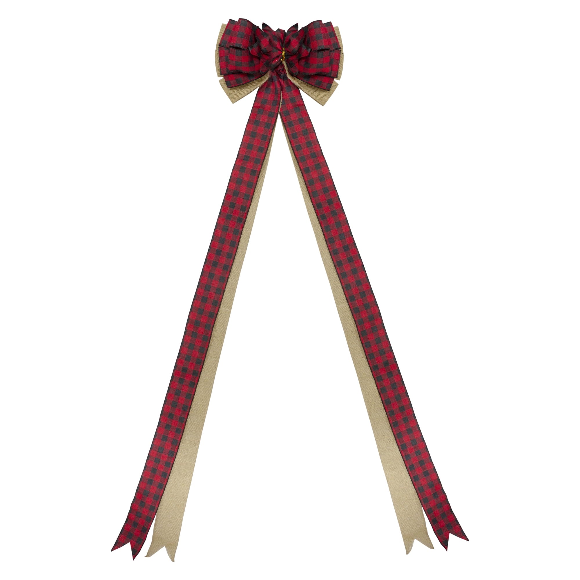 Northlight 48" x 10" Burlap and Buffalo Plaid 16 Loop Christmas Bow Decoration