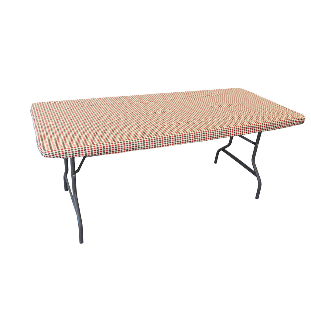 Waverly Inspirations Rectangular Elastic Fitted Table Cover Waterproof Vinyl Tablecloth With Flannel Backing, 6Ft Table, 72" x 30", Gingham Plaid, 4 PK