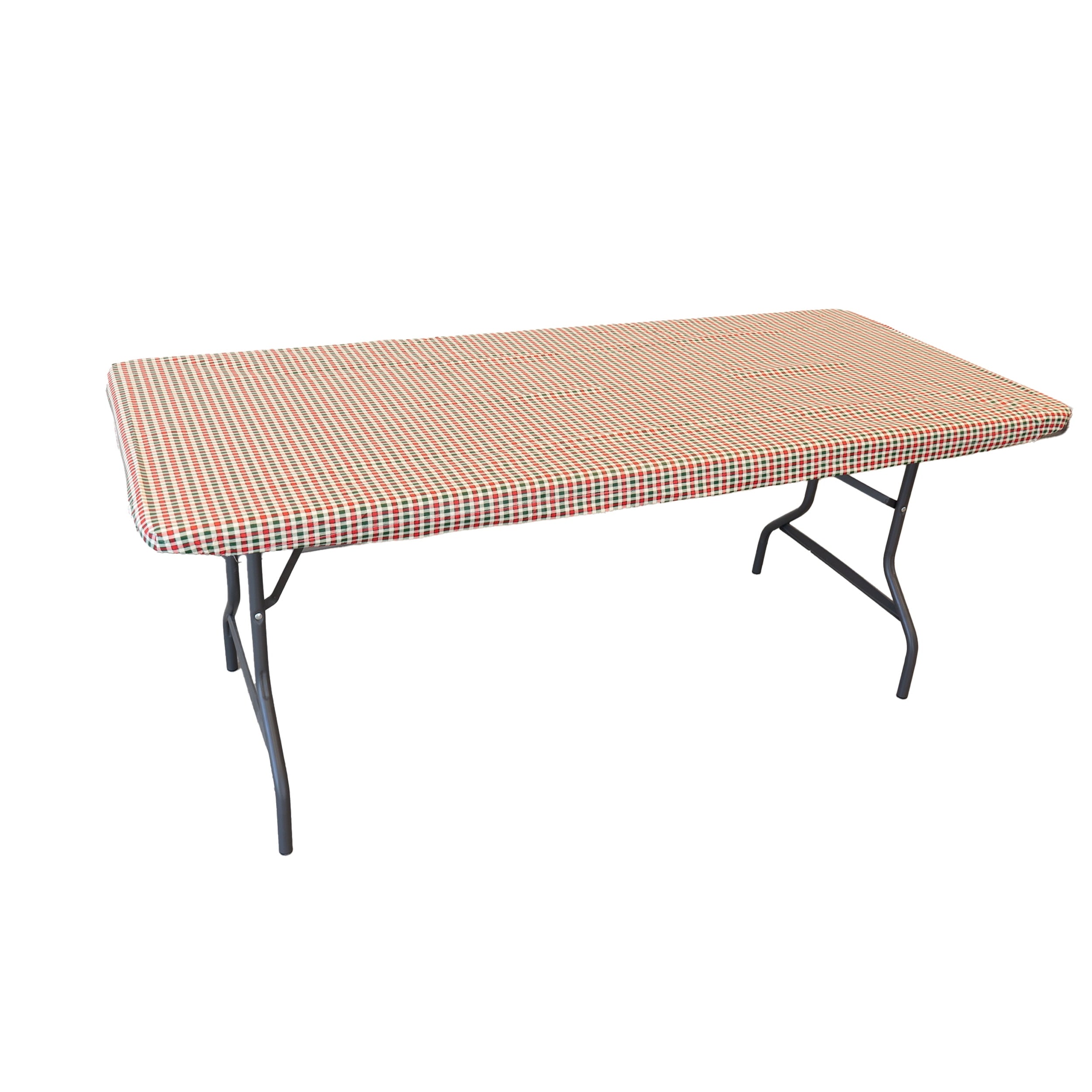 Waverly Inspirations Rectangular Elastic Fitted Table Cover Waterproof Vinyl Tablecloth With Flannel Backing, 6Ft Table, 72" x 30", Gingham Plaid, 4 PK