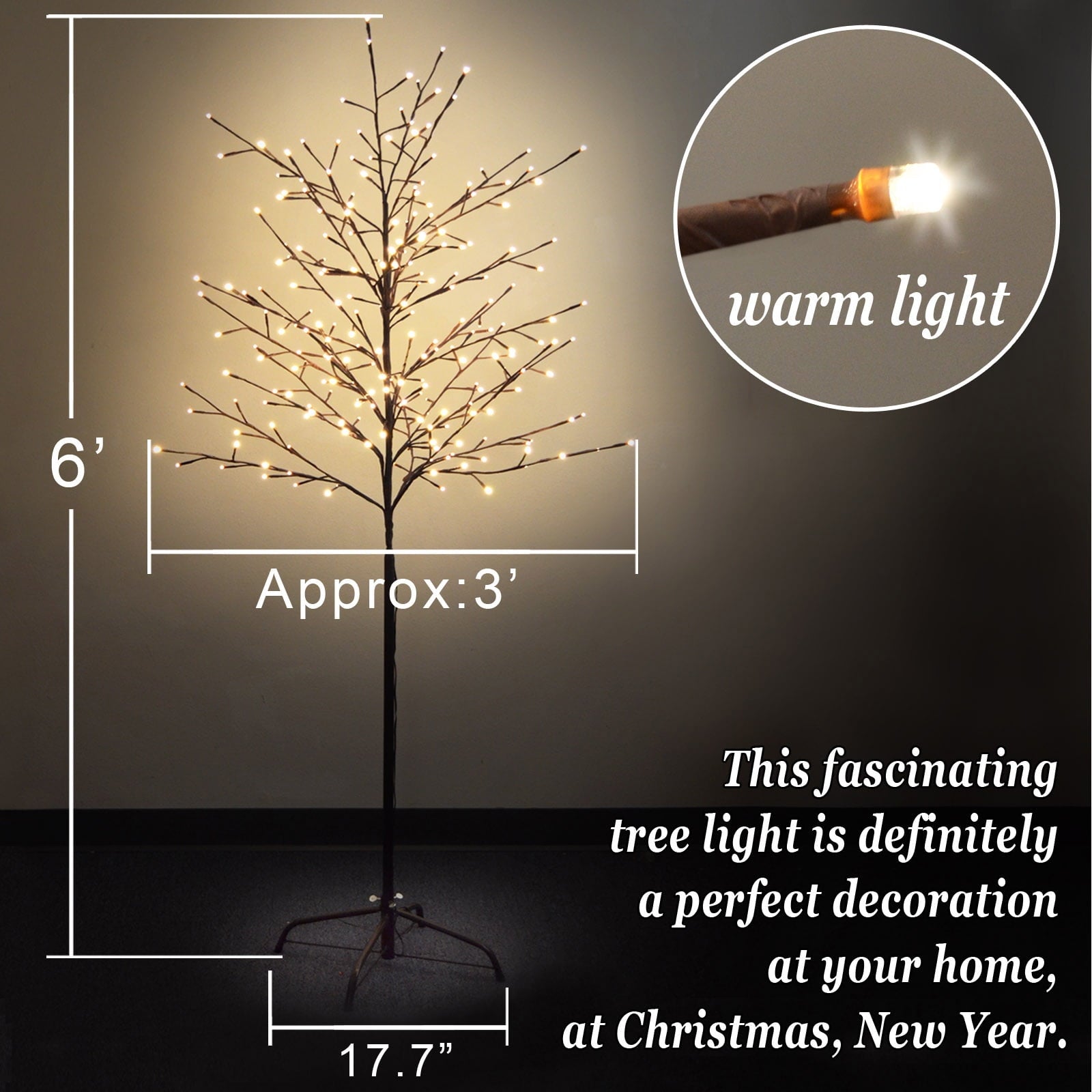 Sunny 6ft Star Light Tree 240 LED Light Warm Light String Party Christmas Decoration New