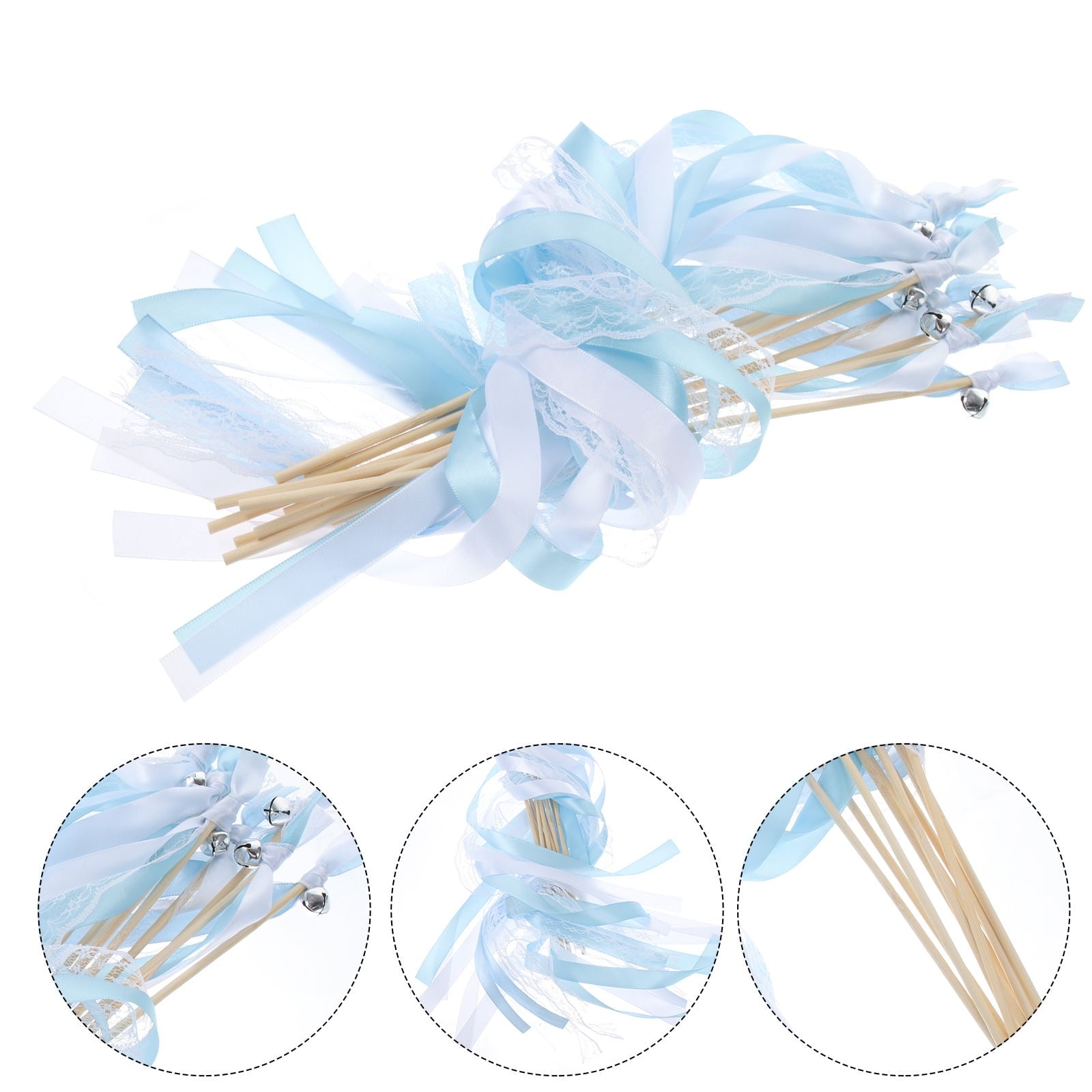 Worgeous 40 pcs Lace Ribbons Streamers Ribbon Wand Sticks Wedding Streamers with Bells Fairy Sticks Wands