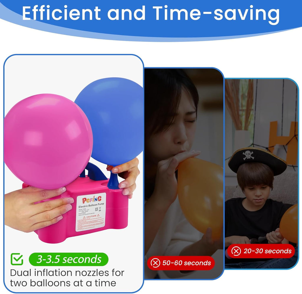 Balloon Pump Electric, Portable Balloons Inflator Blower Machine with Balloon Tie Tool & Dual Nozzle