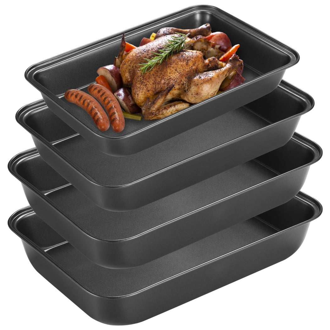 4PCS Non-stick Oven Tray, Carbon Steel Baking Trays, Deep Oven Tray Set, Roasting Tins Ovenware, Rectangle Baking Cookie Sheet, Cooking and Baking Pans, Dishwasher Safe