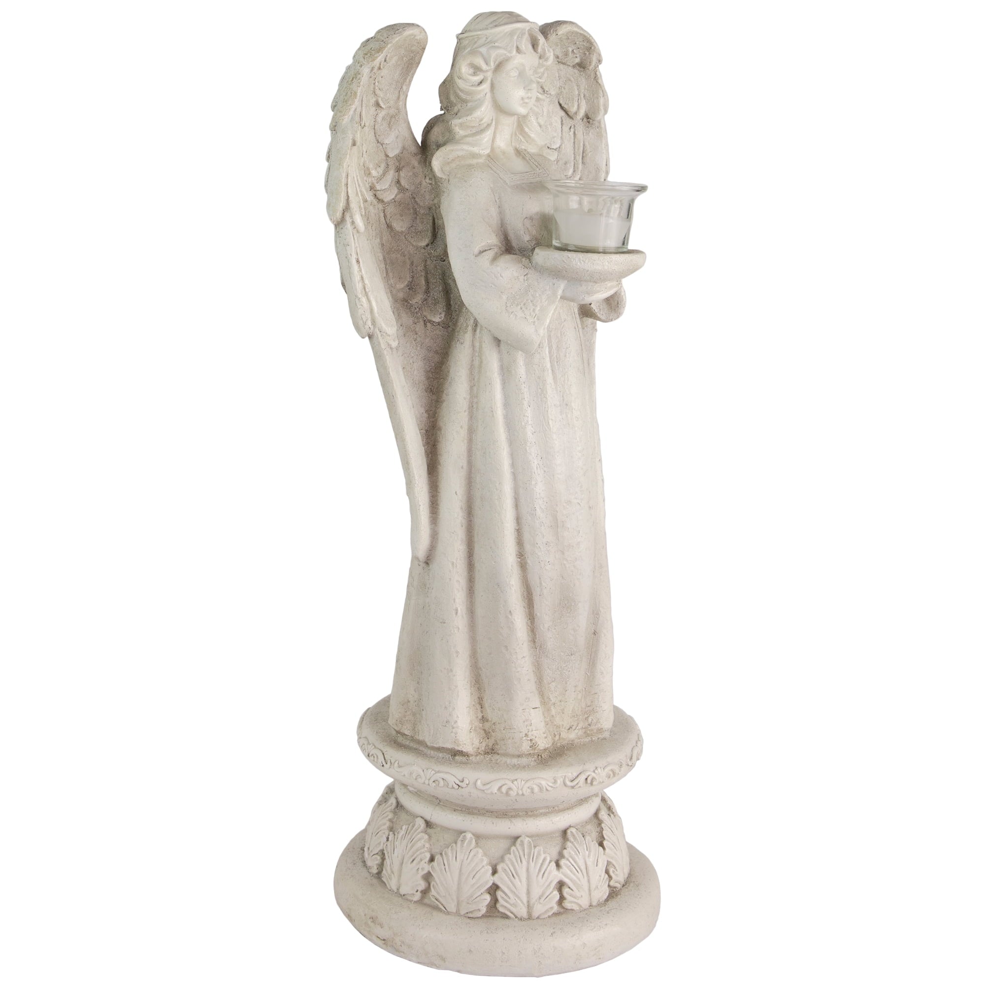 Northlight 22.5" Standing Religious Angel with Bird Bath Votive Candle Holder Outdoor Patio Garden