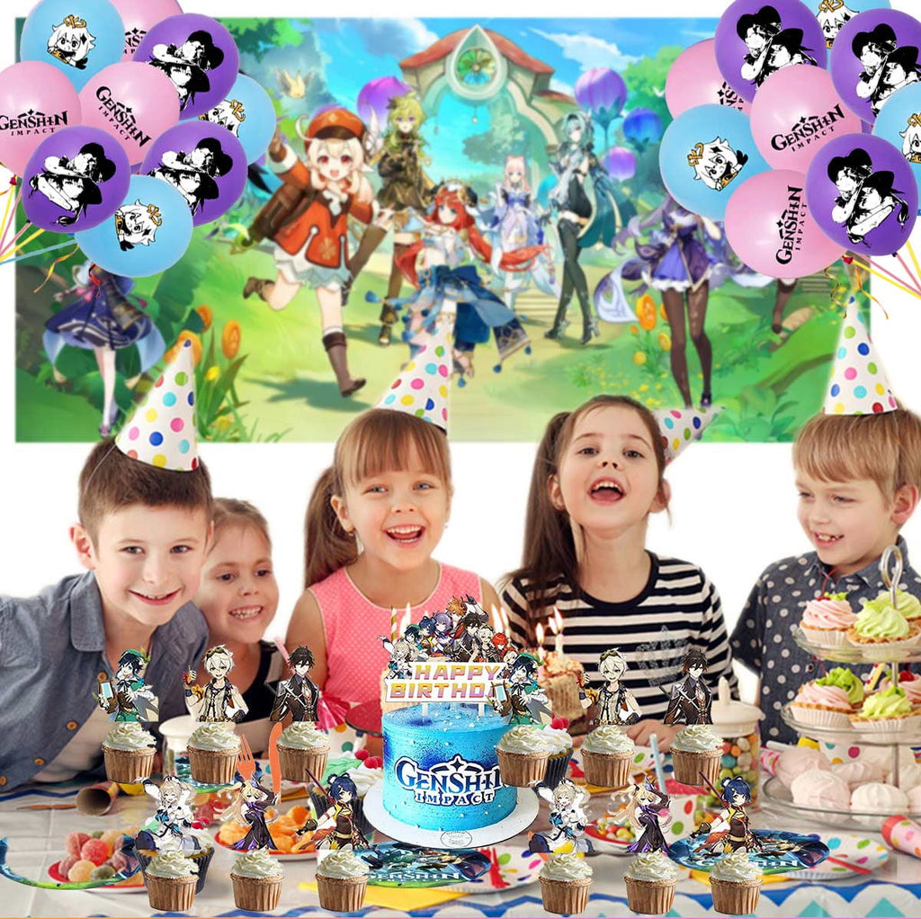 Genshin Impact Party Supplies Cake Topper Decor Banner Backdrop Tableware Balloons Birthday Decorations