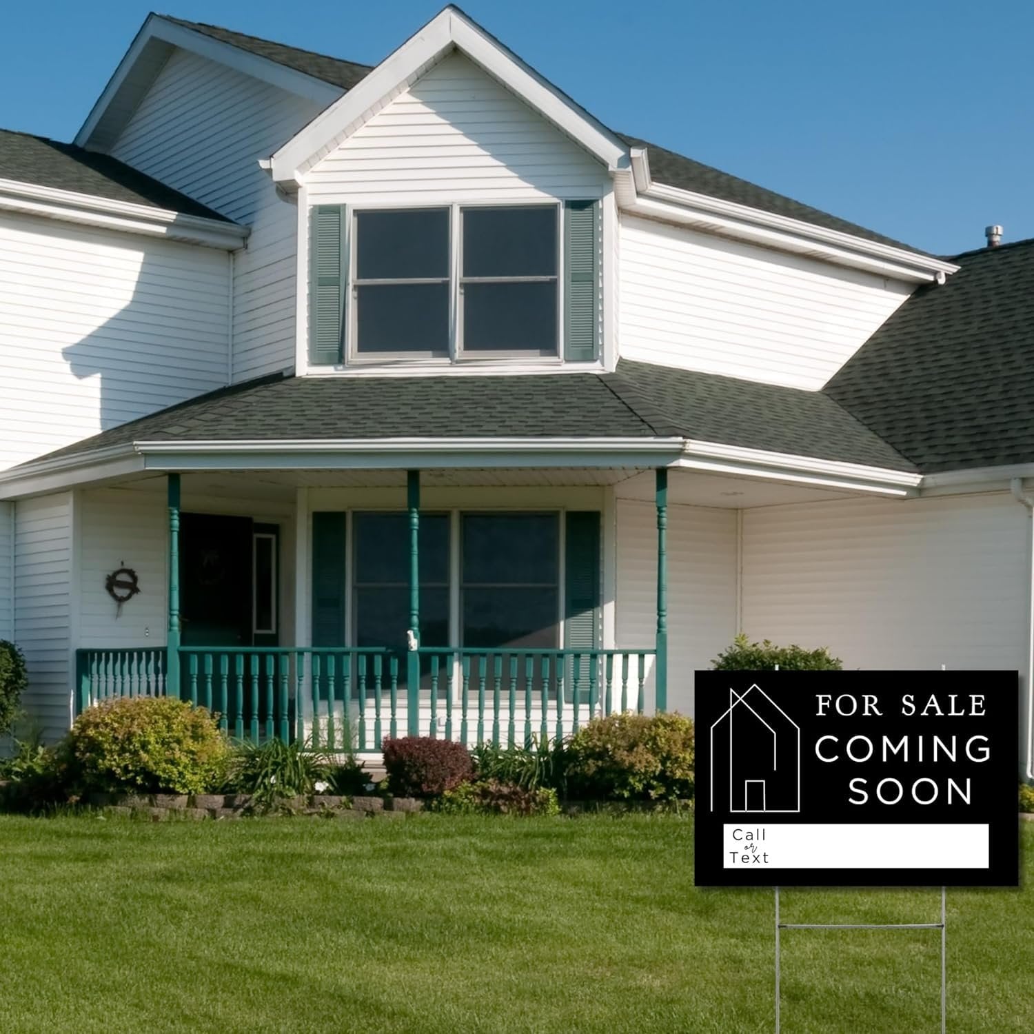 Coming Soon Real Estate Sign for Home  12 x 18 Yard Sign with H Frame Stake Home Double Sided Open House Realtor For Sale by Owner Classy Black White Minimalist Modern