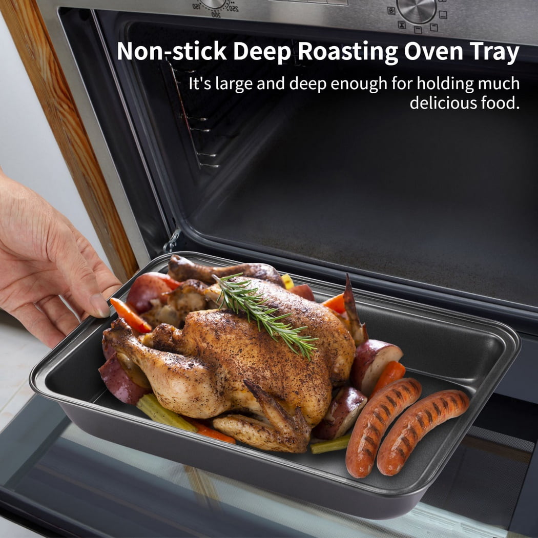 4PCS Non-stick Oven Tray, Carbon Steel Baking Trays, Deep Oven Tray Set, Roasting Tins Ovenware, Rectangle Baking Cookie Sheet, Cooking and Baking Pans, Dishwasher Safe