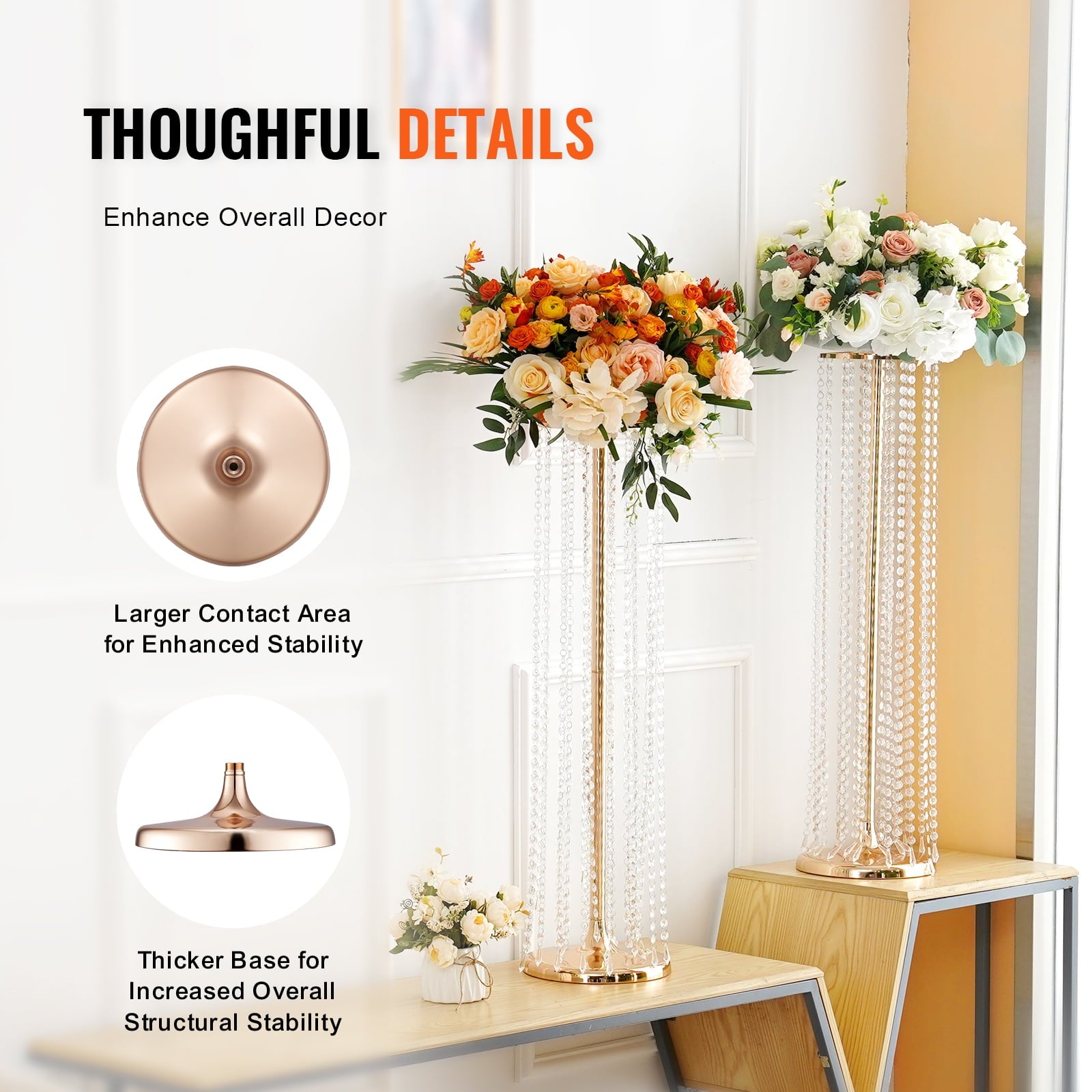 SKYSHALO 4-Pack 35.43" High Crystal Floral Stands, Elegant Gold Metal Vases for Centerpieces, Ideal for Weddings, Parties, Ceremonies, Dinners, Events, and Home Decoration