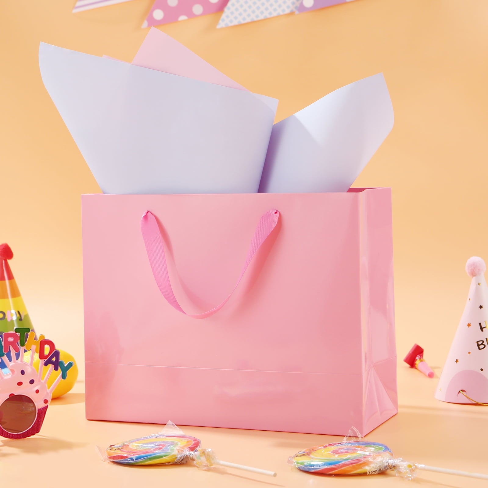 JINMING 12 Count Pink Extra Large Gift Bags, 16x6x12 inches, Extra Large Paper Bags with Handles