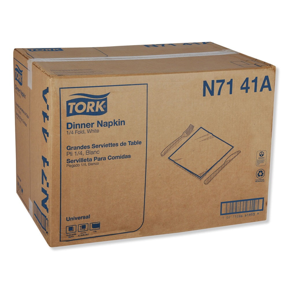 Tork Universal Dinner Napkins, 1-Ply, 17" x 17", 1/4 Fold, White, 4008/Carton -TRKN7141A