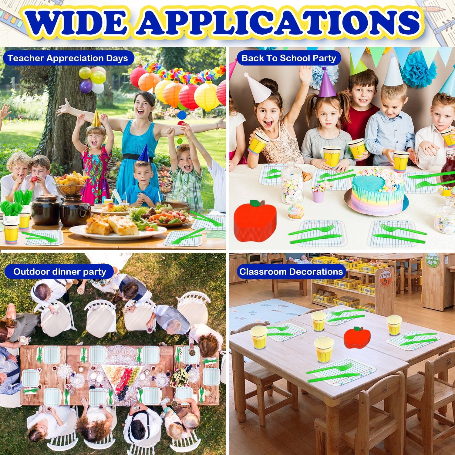 125Pcs Back to School Decorations Notebook Paper Plates Apple Napkins First Day of School Party Supplies Disposable Dinnerware Set for Preschool Kindergarten Teacher Party (Serves 25 Guests)
