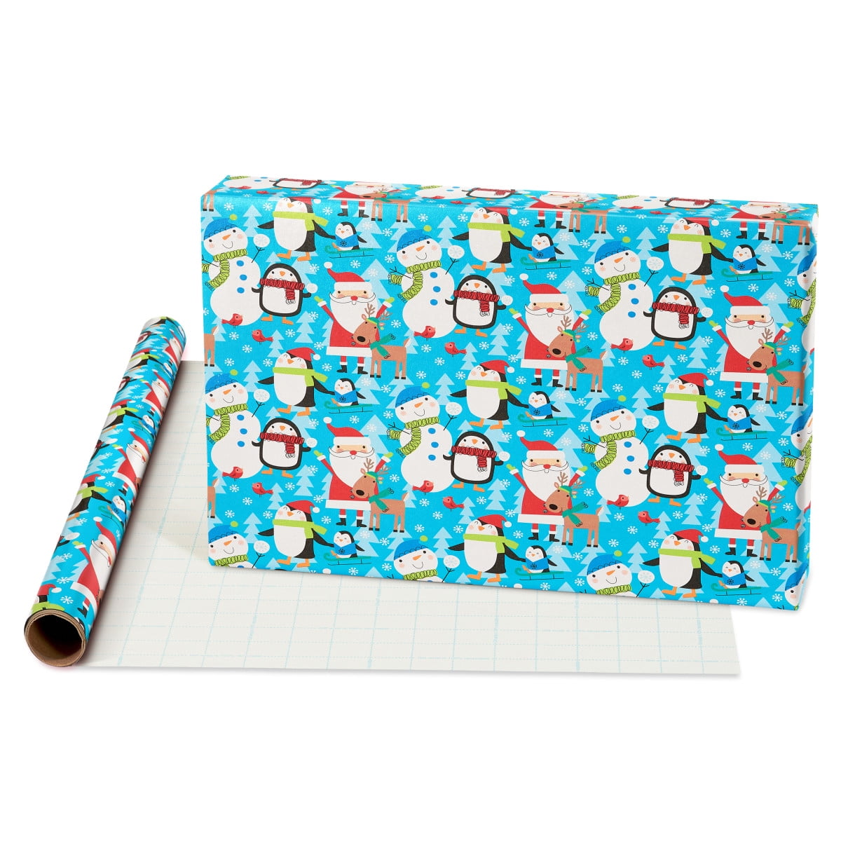 American Greetings 120 sq. ft. Christmas Wrapping Paper Set, Santa, Snowmen, Stripes and Christmas Text (4 Rolls 30 in. x 8 ft., 7 Bows, 30 Gift Tags)